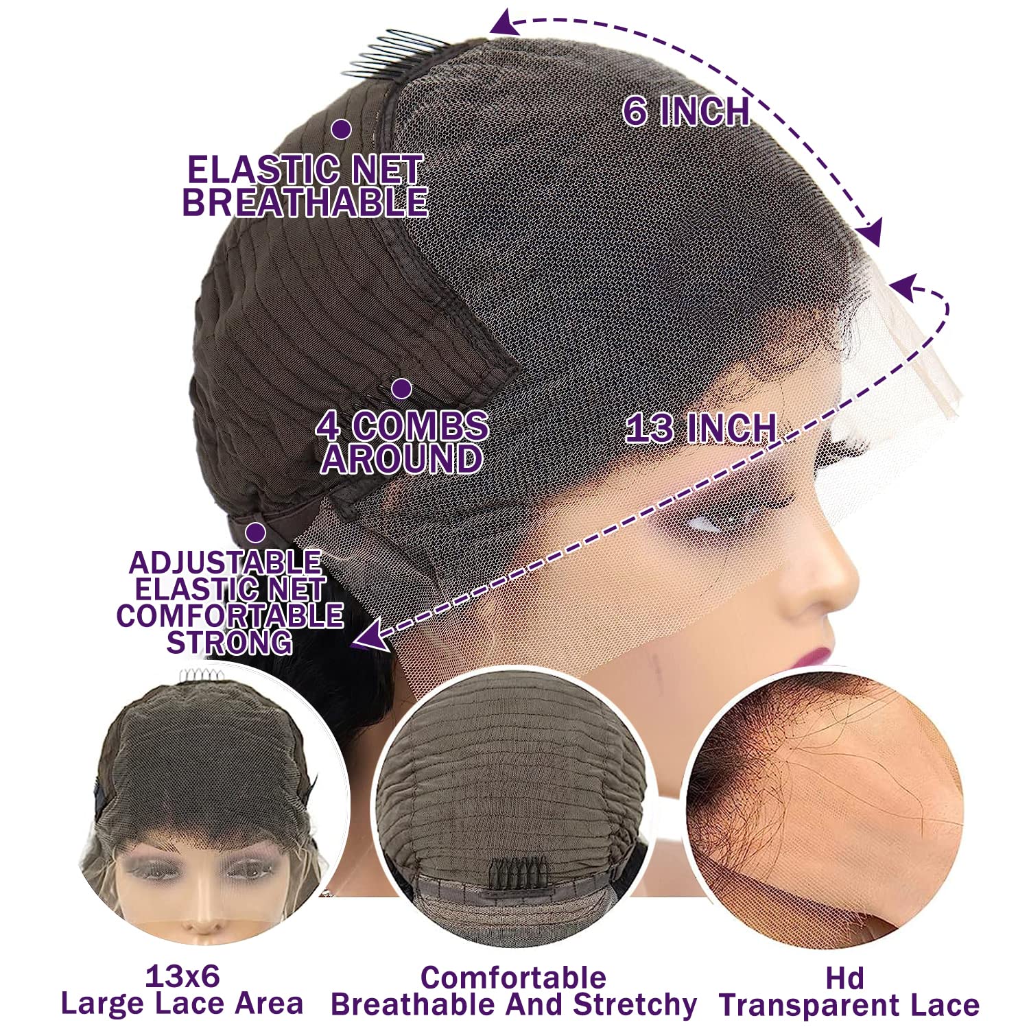 13x6 Deep Wave Lace Front Wigs Human Hair 200% Density Pre Plucked 13x6 HD Transparent Curly Lace Frontal Wig for Women Virgin Brazilian Human Hair Wet n Wavy Wig Realistic Looking 24 Inch - Image 4