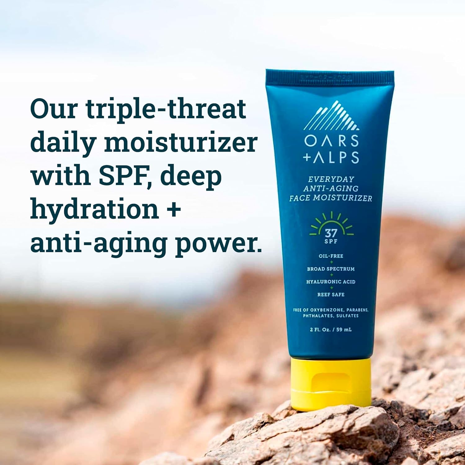 Oars + Alps Travel Sunscreen for Face & Everday Use, SPF 37 Anti Aging Face Sunscreen & Body Lotion, Infused with Hyaluronic Acid, Vitamin E and B5, No White Residue, Water & Sweat Resistant, 2oz - Image 3