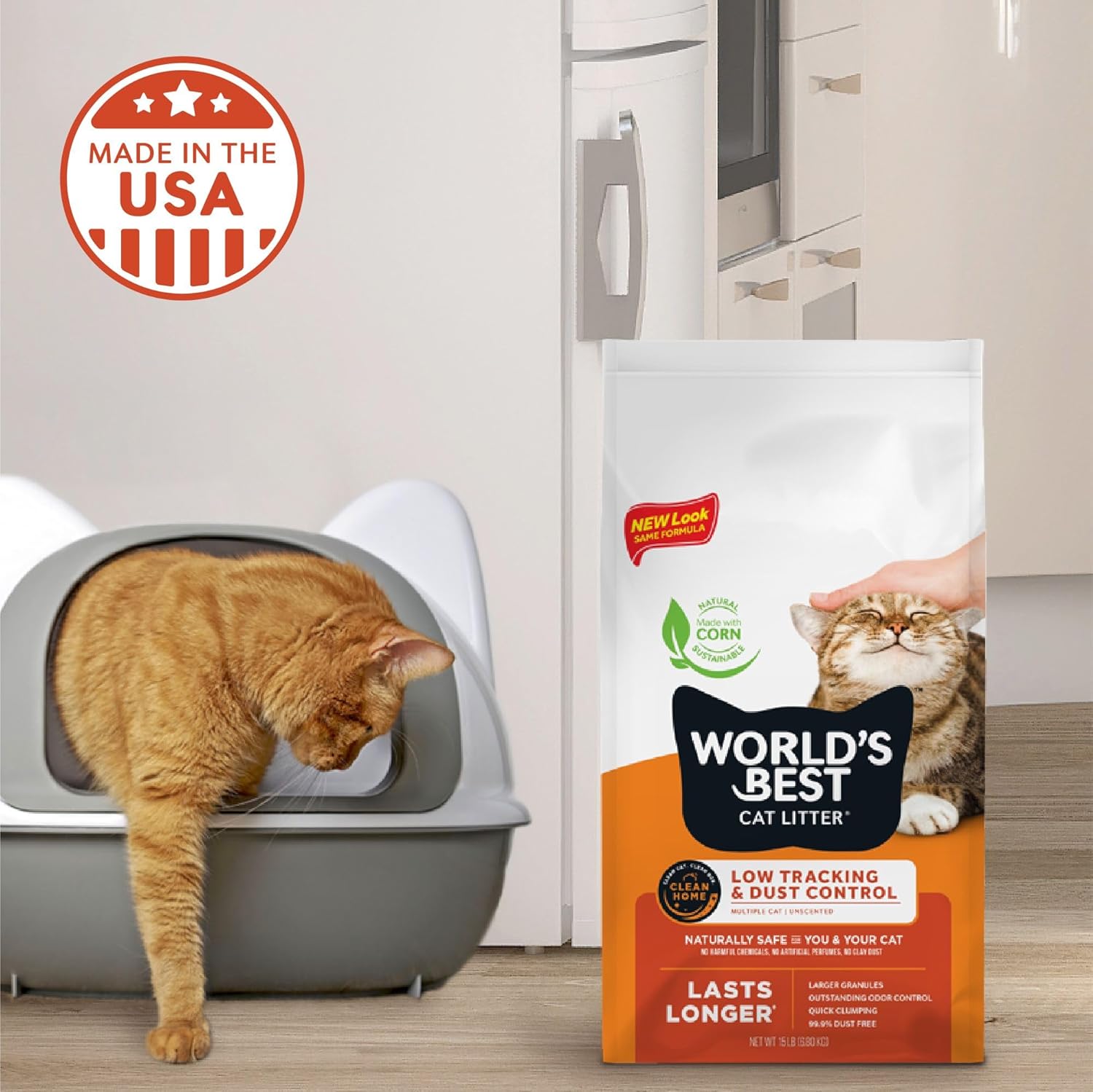 WORLD'S BEST CAT LITTER Low Tracking & Dust Control Multiple Cat Unscented 15-Pounds - Natural Ingredients, Quick Clumping, Flushable & Made in USA - Long-Lasting Odor Control & Easy Scooping - Image 6