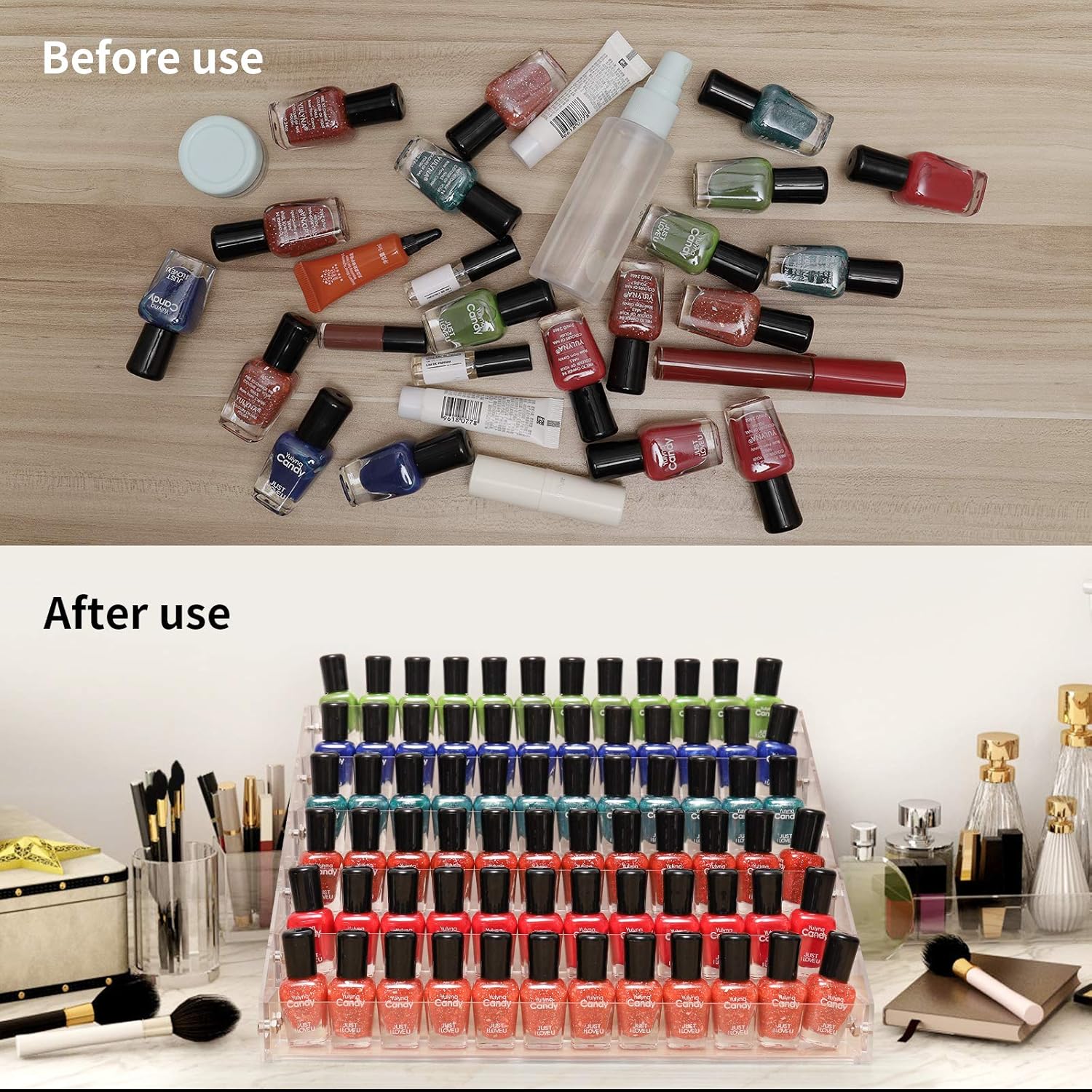 Clear Nail Polish Paint Organizer Holder Rack Shelf 6 Tier Acrylic Tattoo Ink Essential Oil Display Stand Holds Up to 48-96 Bottles for Table (Fit 1-2oz Bottles) - Image 3