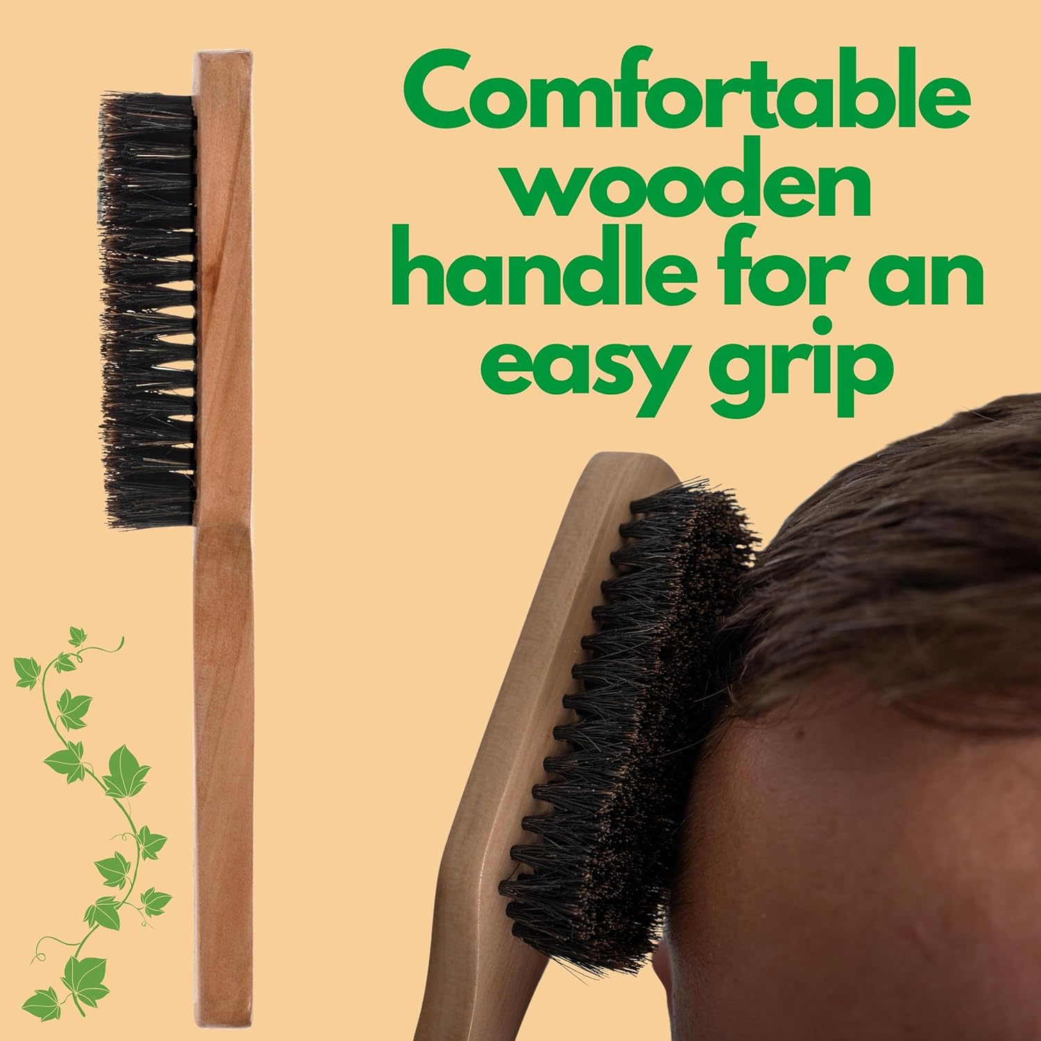 GranNaturals Soft Mens Boar Bristle Hair Brush - Natural Wooden Club Style Wave Hair Brush for Men - Styling Beard Hairbrush for Fine, Thin or Thick Hair - Image 7