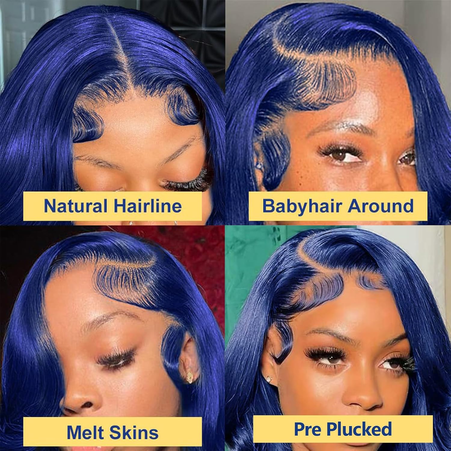 Blue Bob Wigs Human Hair for Black Women 13x4 HD Transparent Lace Frontal Straight Blunt Cut Bob Wigs Human Hair Pre Plucked Wear and Go Glueless Bob Wigs 180% Density Cheap Short Blue Wig 10 Inch - Image 3