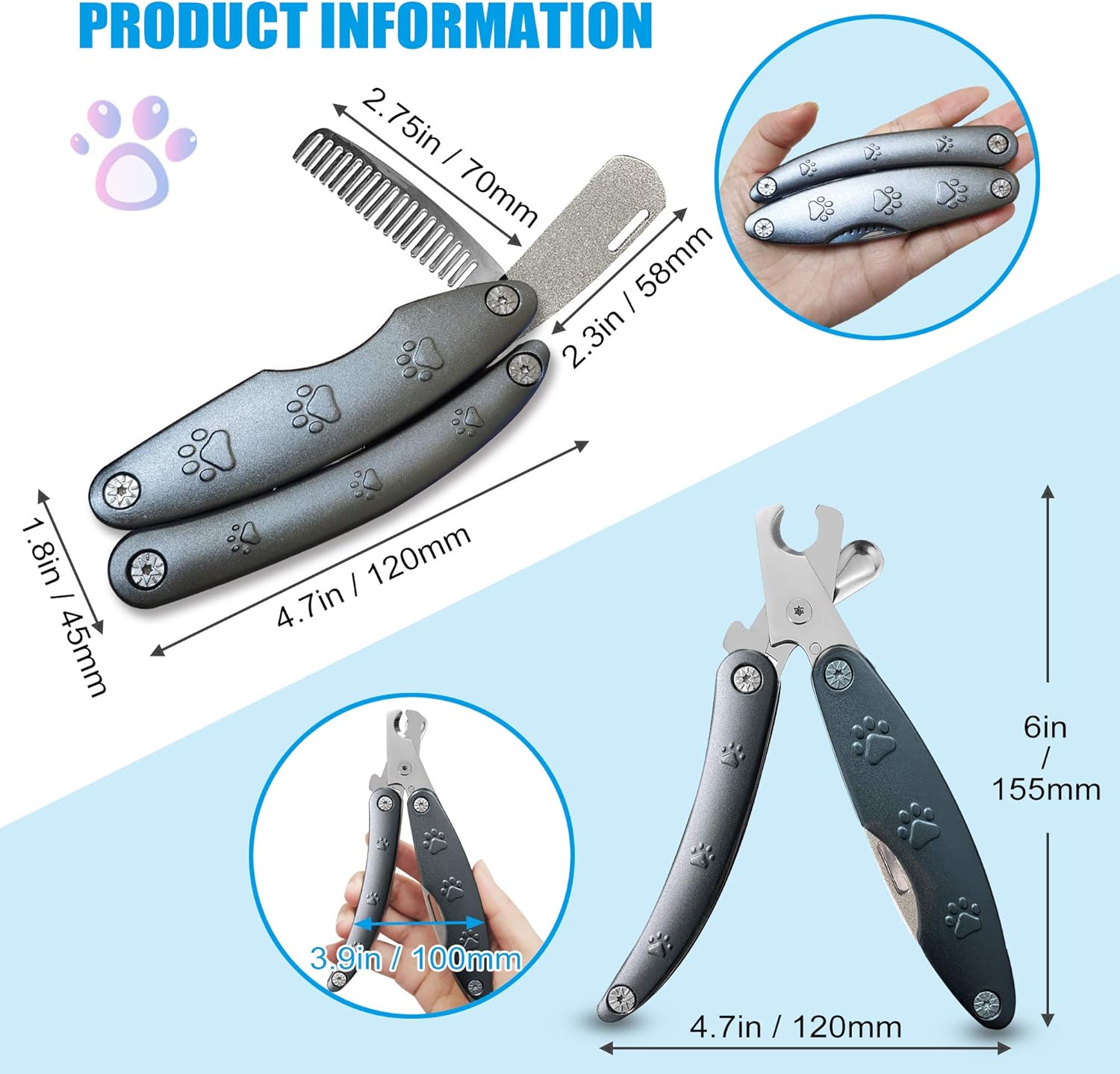 Best Dog Nail Trimmers for Anxiety Sensitive Dogs, Quiet Sharpest Smoothest Nail Clippers for Large Dog Medium Small, Professional Stainless Steel with Nail File & Comb, Left-Handed Friendly - Image 3
