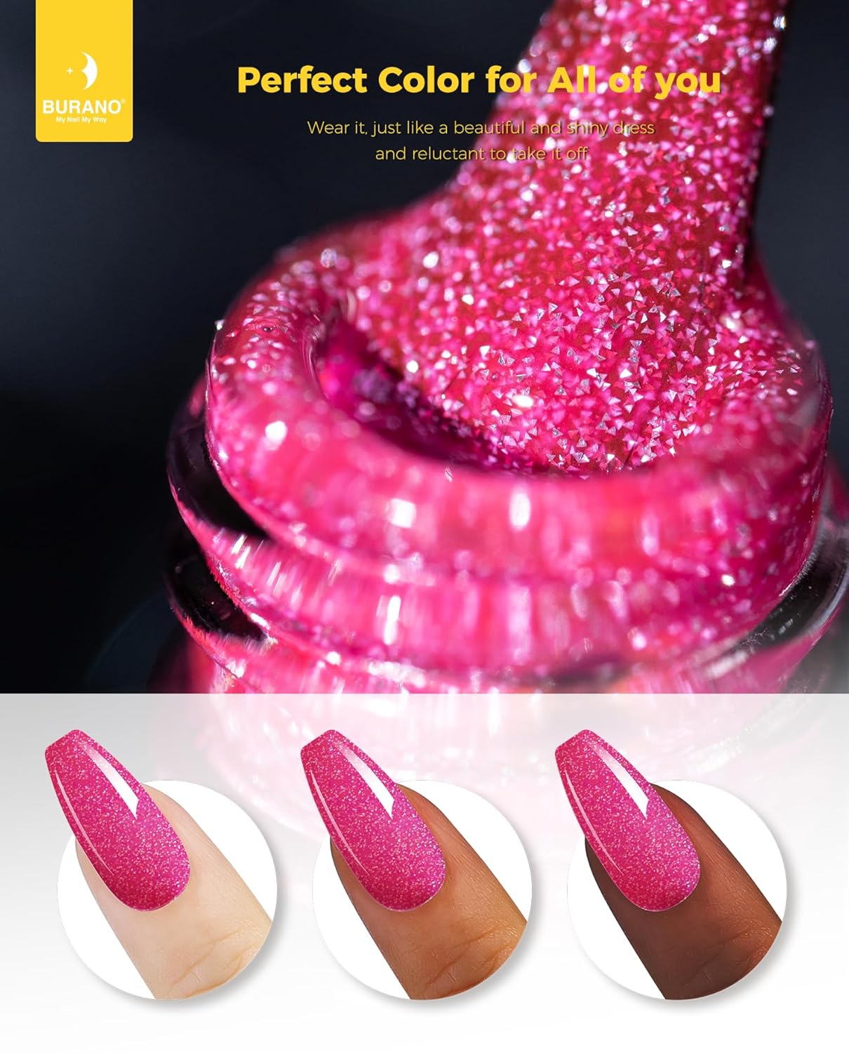 BURANO Reflective Gel Nail Polish, 7.3ml Reflective Diamond Nail Glitter Gel Polish, Sparkly Summer Color Gel Polish Holographic Glitters Shiny Gel Polish UV Lamp Required SZ9 - Image 7