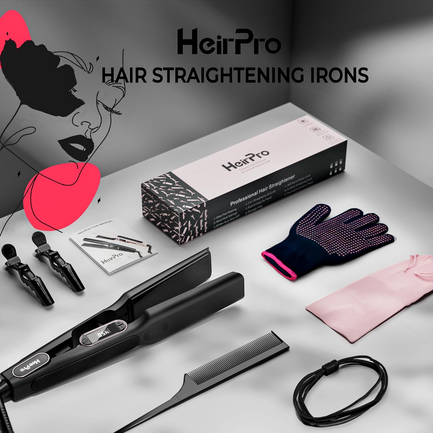 Ceramic Flat Iron Hair Straightener with 3D Floating Plate,Hair Iron Straightener with 15 Temps for Thick Hair | Ergonomic Silicone Handle | LCD Display | Dual Voltage (1 1/2 in) - Image 6