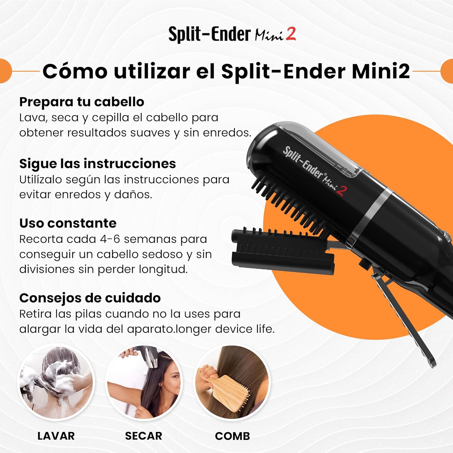 Split Ender Mini 2 - Cordless Split End Hair Trimmer, Solution for Dry and Damaged Hair, Rechargeable Trimmer for Broken and Brittle Split Ends, Hair Styling Tool- Black - Image 7