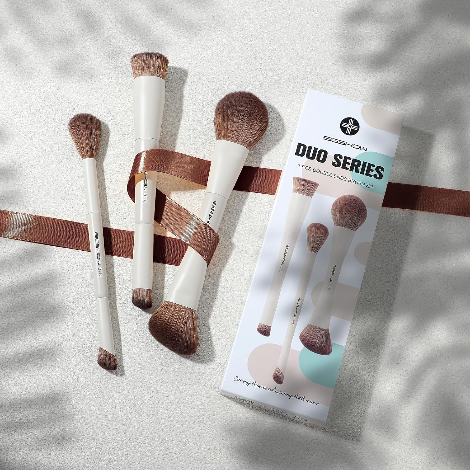 EIGSHOW Makeup Brush Set, 3Pcs Double Ended Face Makeup Brushes for Foundation Powder Contour Highlight Concealer Nose Shadow, Travel Gift Set (Beige) - Image 6