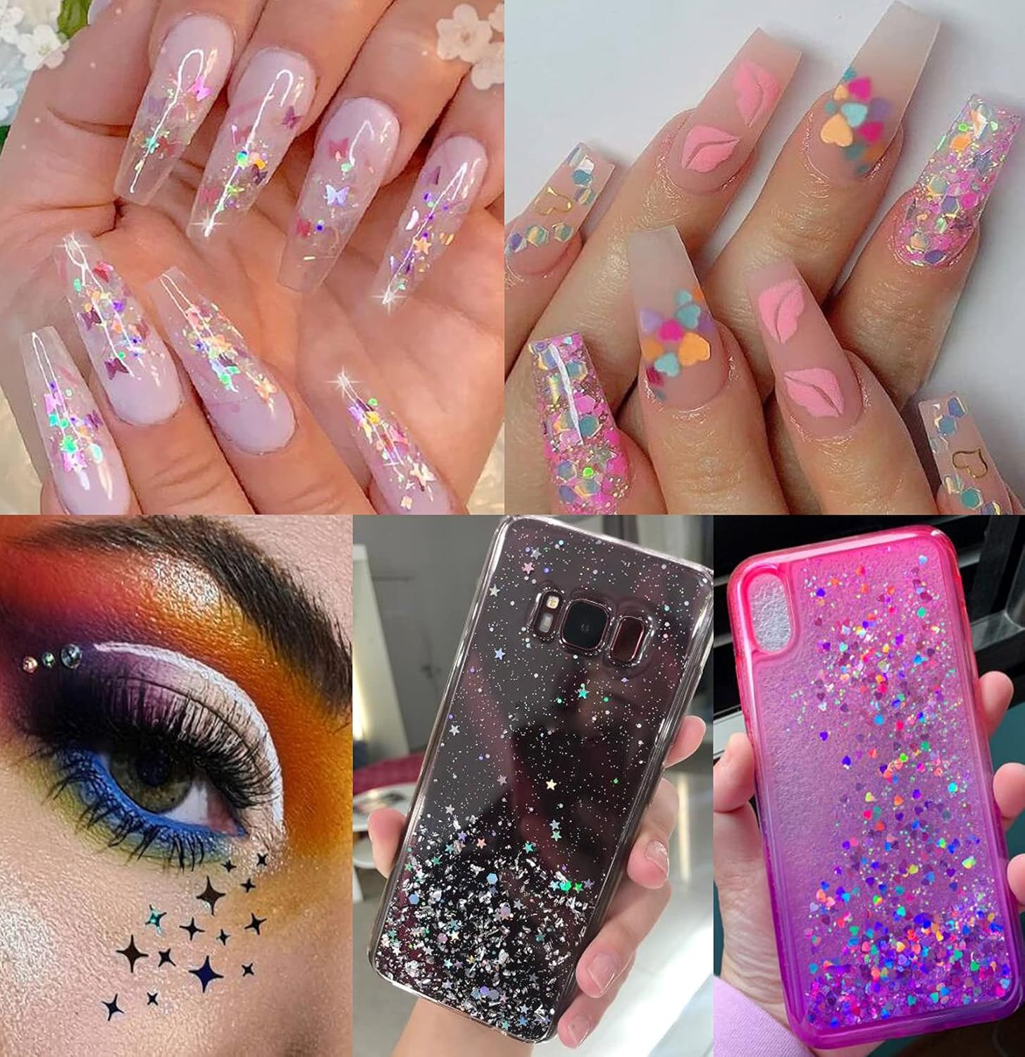 LoveOurHome 4 Boxes Holographic Nail Glitters Sequins Set Iridescent Heart Alphabet Letter Star Chunky Glitter Flakes Acrylic Nail Art Tips Stickers Decorations for Craft/Resin Art/Makeup - Image 7