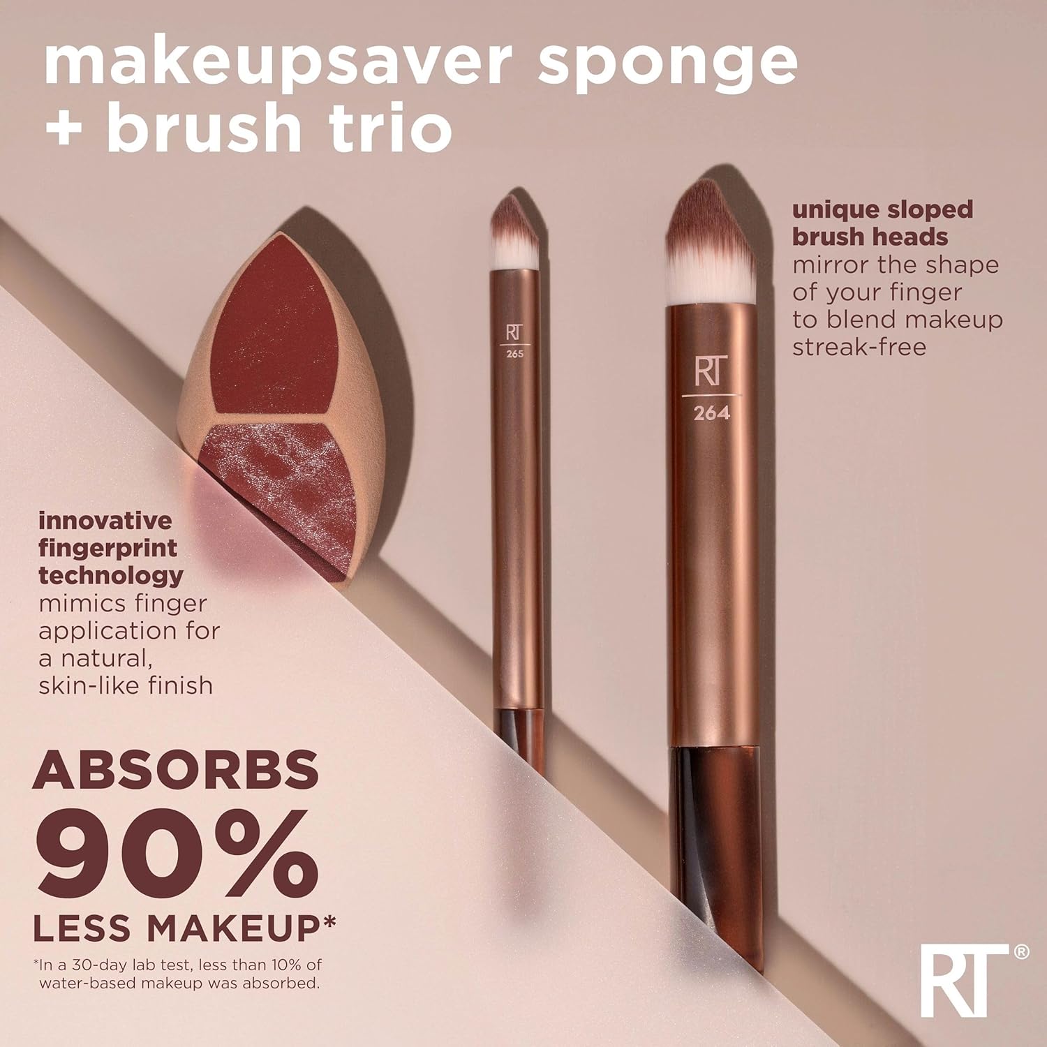 Real Techniques Makeupsaver Sponge + Brush Trio, Makeup Blending Sponge & Brushes For Liquid & Cream Formulations, Natural Finish & Reduces Makeup Waste, Cruelty & Latex-Free 3 Piece Set - Image 2