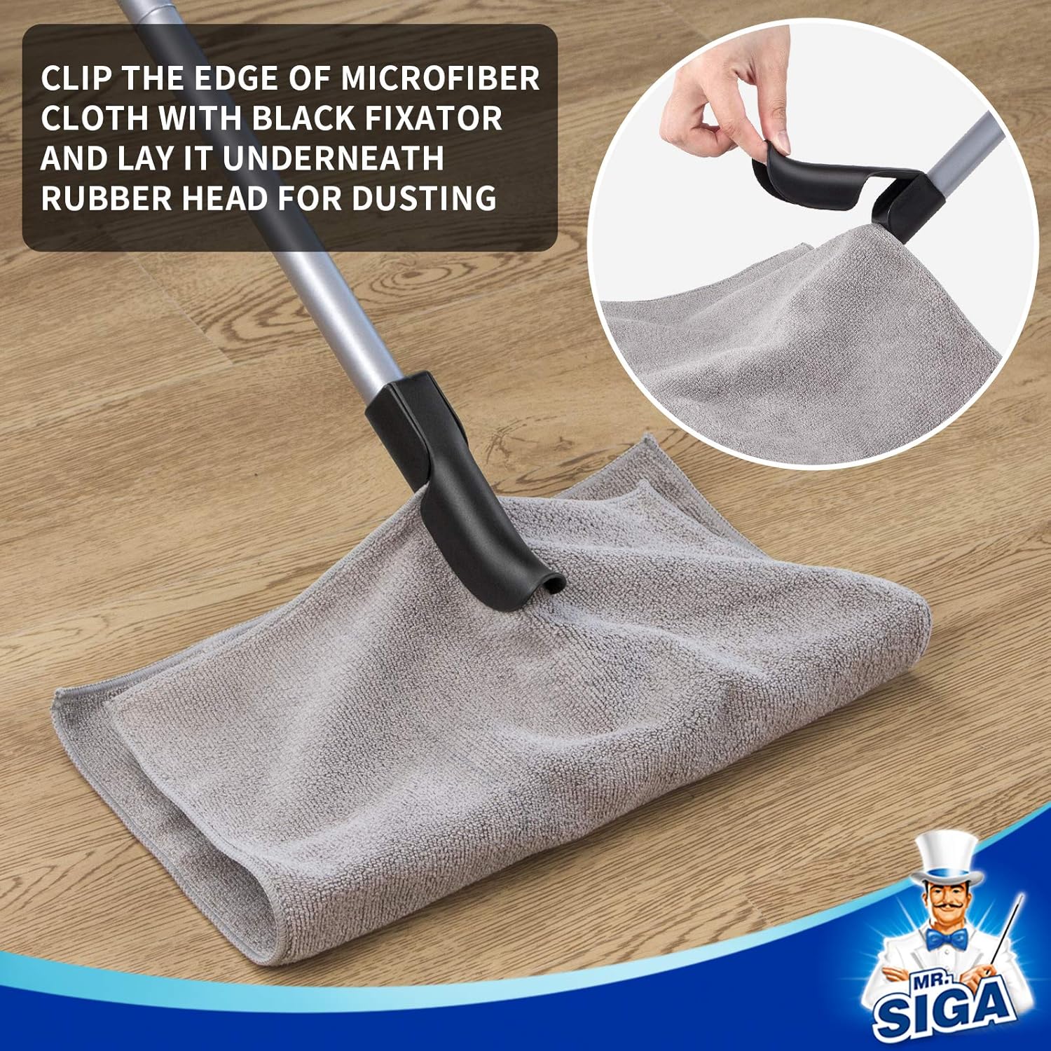 MR.SIGA 3-in-1 Pet Hair Rubber Broom Squeegee New Adjustable 61 Inch Handle - Image 5