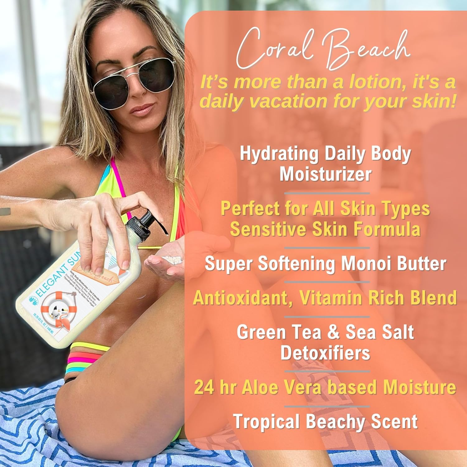 Coral Beach Daily Moisturizer, Tan Extender Lotion, for After Sun or Tanning Bed, Aloe Vera base, Hypoallergenic, Sensitive Skin, Great for Men and Women, Unisex Fresh Scent - Image 3