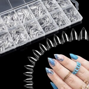Clear Short Stiletto Nail Tips, 600PCS Half Cover Soft Gel Stiletto Nail Tips, Almond Shape Fake Nails Acrylic Nail Extension Tips for Acrylic Nails Art Salon Home DIY with Box 12Sizes