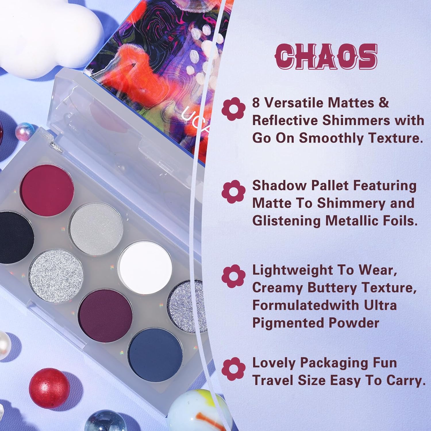 UCANBE Smokey Eyeshadow Palette, 8 Colors Black White Red Burgundy Gray Shimmer Matte Glitter Makeup Pallet, Dark Shades High Pigmented Travel Size Sombras De Ojos Eyes Shadow Kit - Image 2