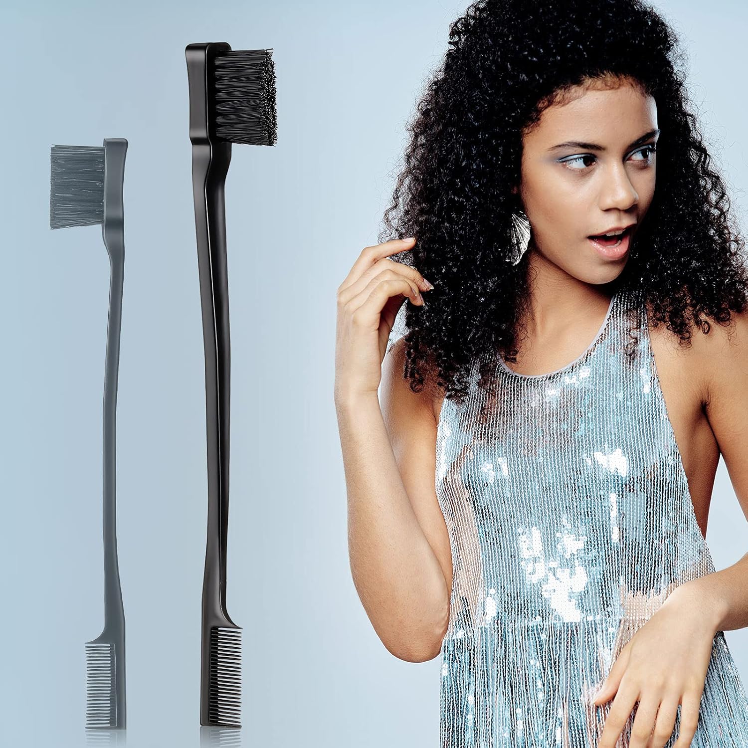 Geiserailie 3 Pcs Slick Back Hair Brush Set Bristle Brush Edge Control Teasing Comb for Women Black Hair(Black) - Image 6