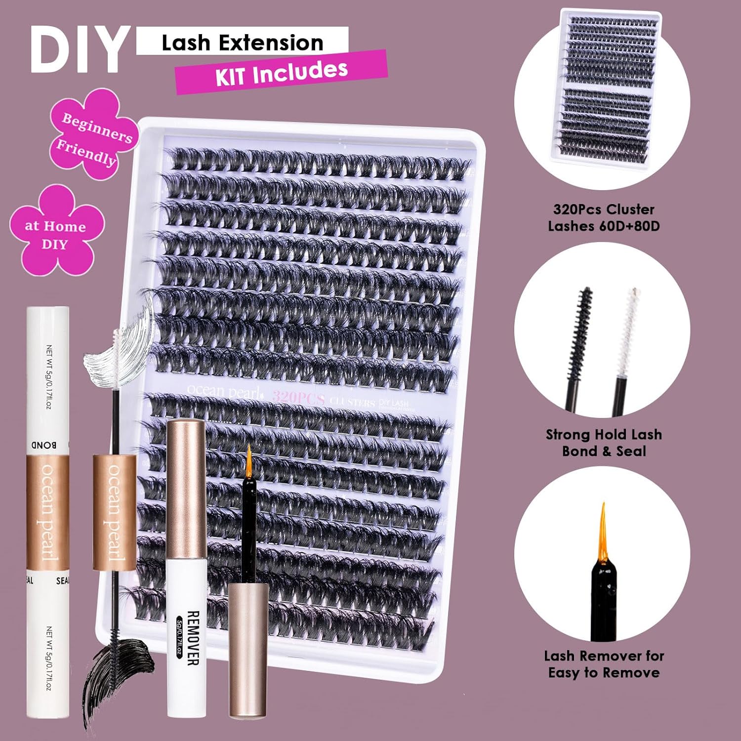 3D Thick Lash Extension Kit 320 Pcs Fluffy Lash Clusters 60D+80D 10-16mm Eyelash Extension Kit Individual Lashes with Bond and Seal Glue Tweezers DIY Eyelash Extensions for Beginners (60D+80D) - Image 2