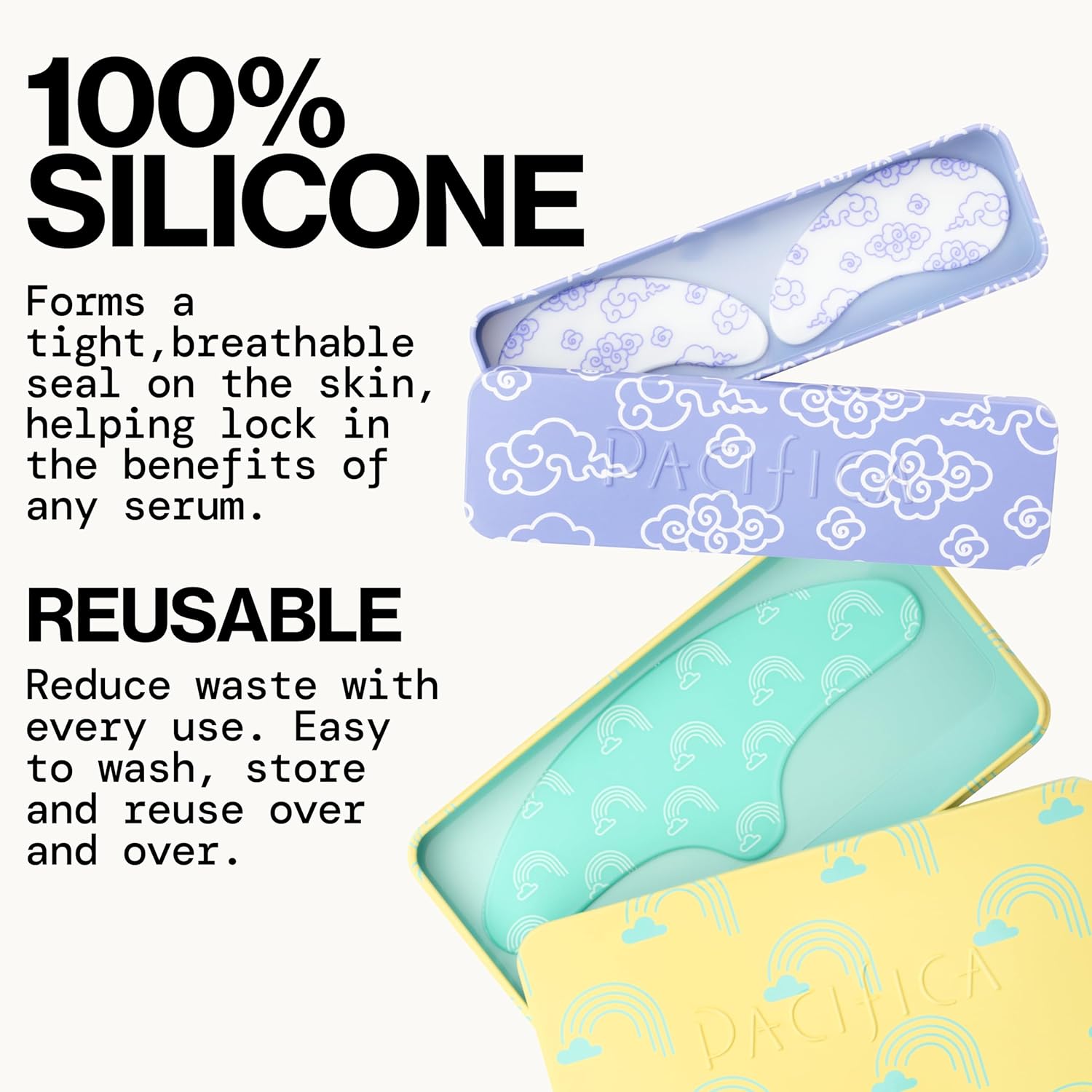 Pacifica Reusable Silicone Under Eye Mask Set for Fine Lines and Dark Circles, 2 Pieces, with Storage Tin - Image 2