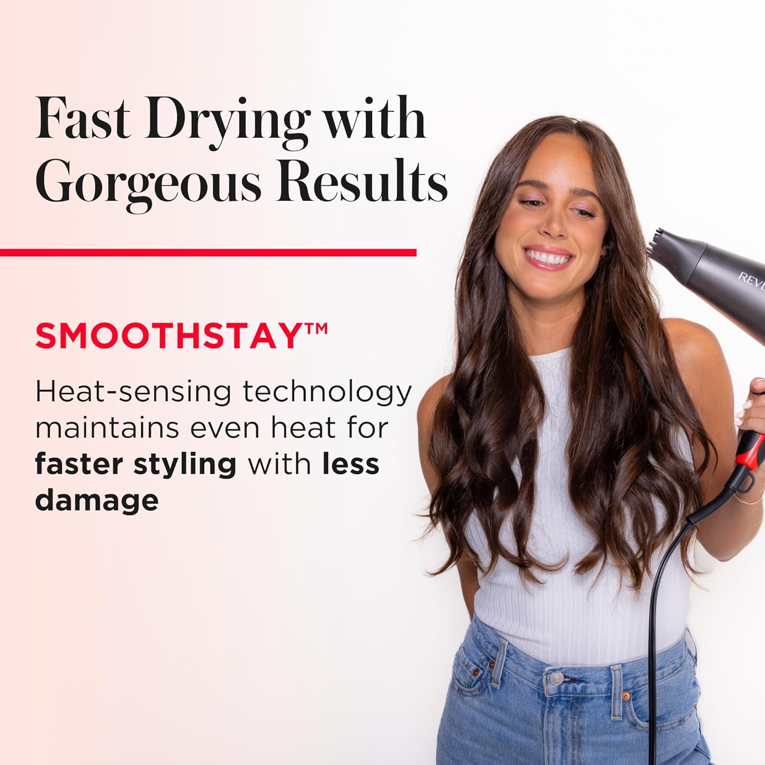 REVLON SmoothStay Coconut Oil Infused Hair Dryer with Diffuser, Blow Dryer with Diffuser and Concentrator Attachment, for Shinier, Smoother, Salon-Quality Hair - Image 4
