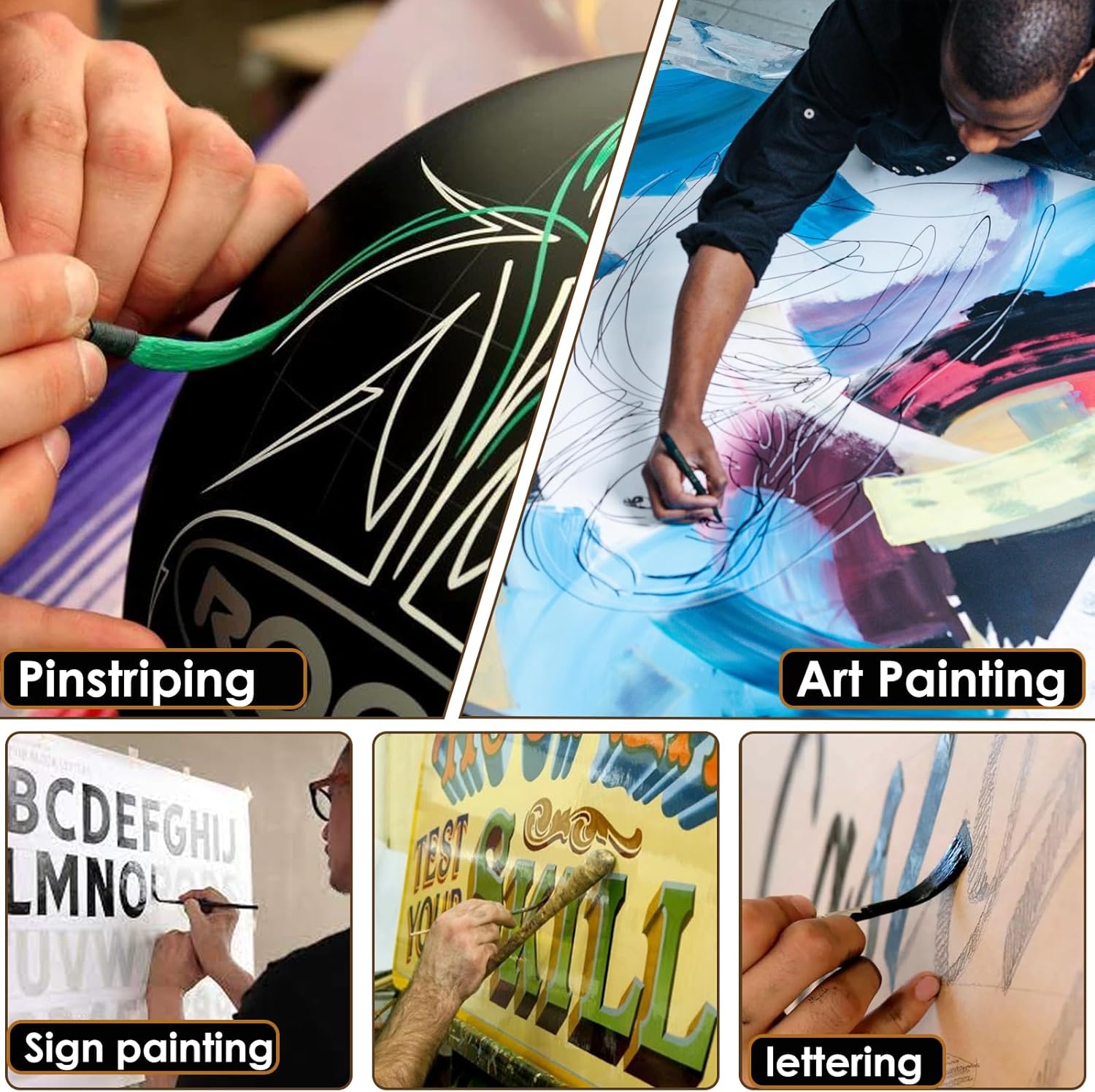 Pinstriping Brush Kit,3 pcs Professional Striping Brushes Long Liner Script Sword Scroll Rigger Brushes - Image 6