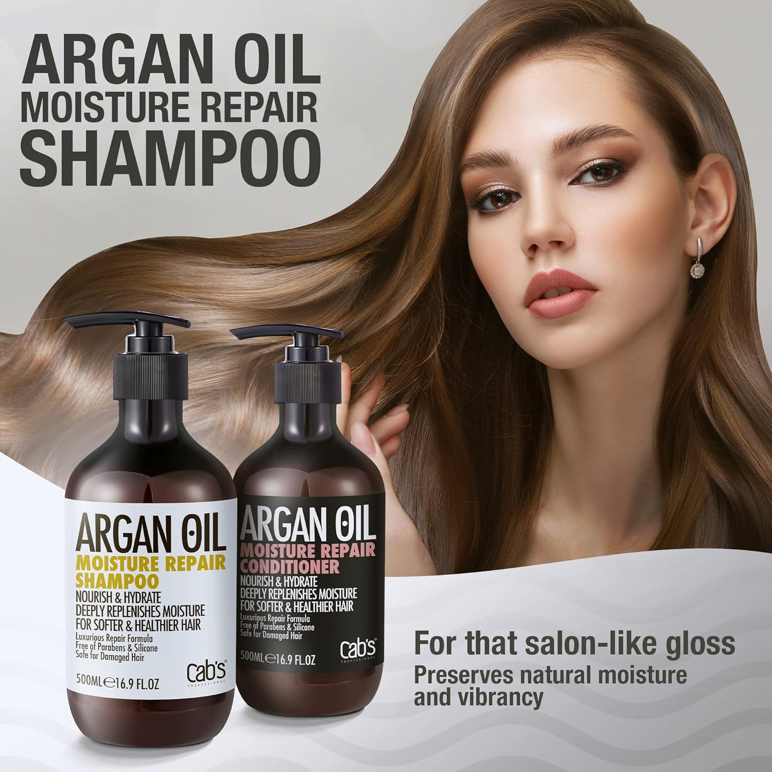 Cab's Argan Oil Shampoo and Conditioner Set for All Hair Types - 2 x 16.9 fl oz Bottles - Image 2