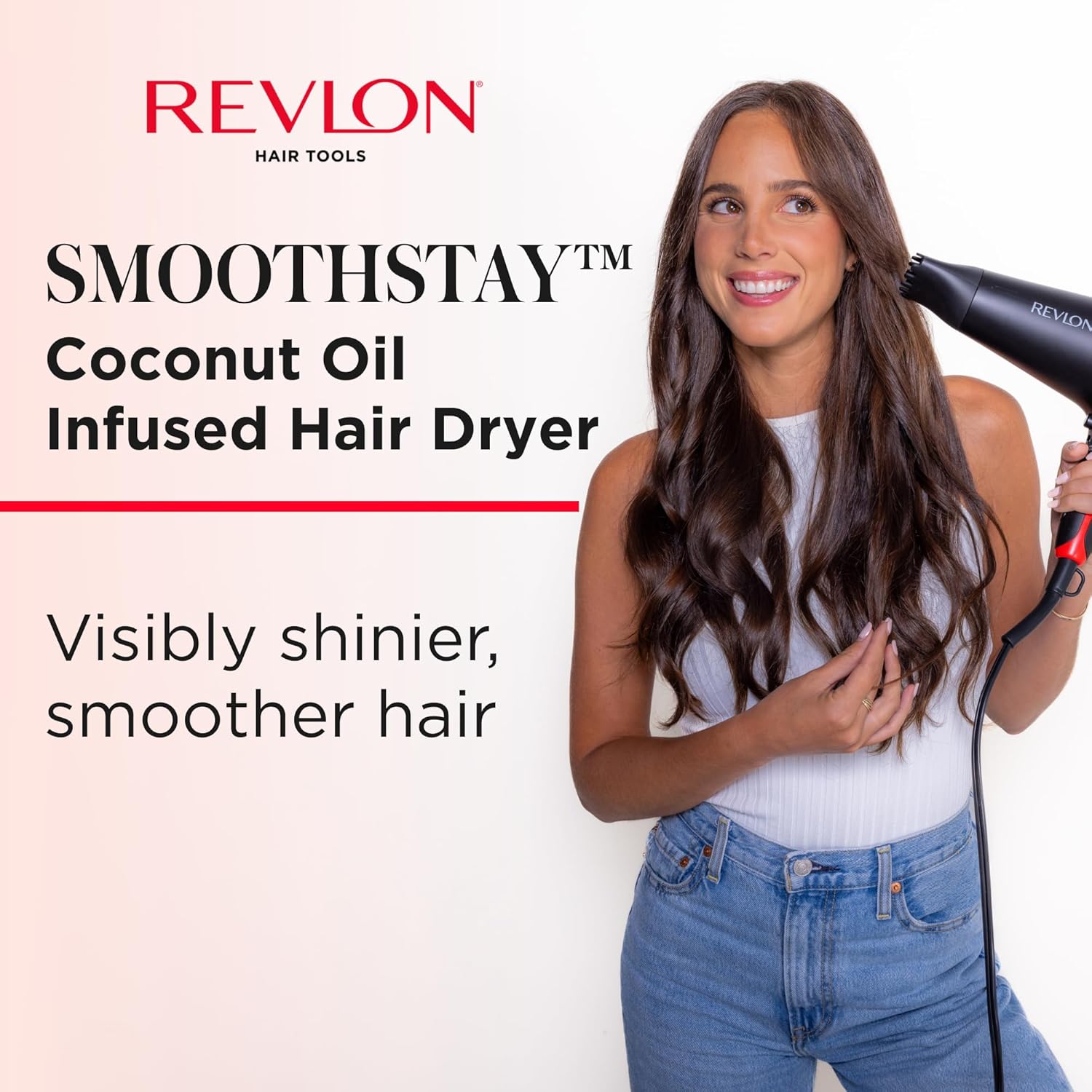 REVLON SmoothStay Coconut Oil Infused Hair Dryer with Diffuser, Blow Dryer with Diffuser and Concentrator Attachment, for Shinier, Smoother, Salon-Quality Hair - Image 2