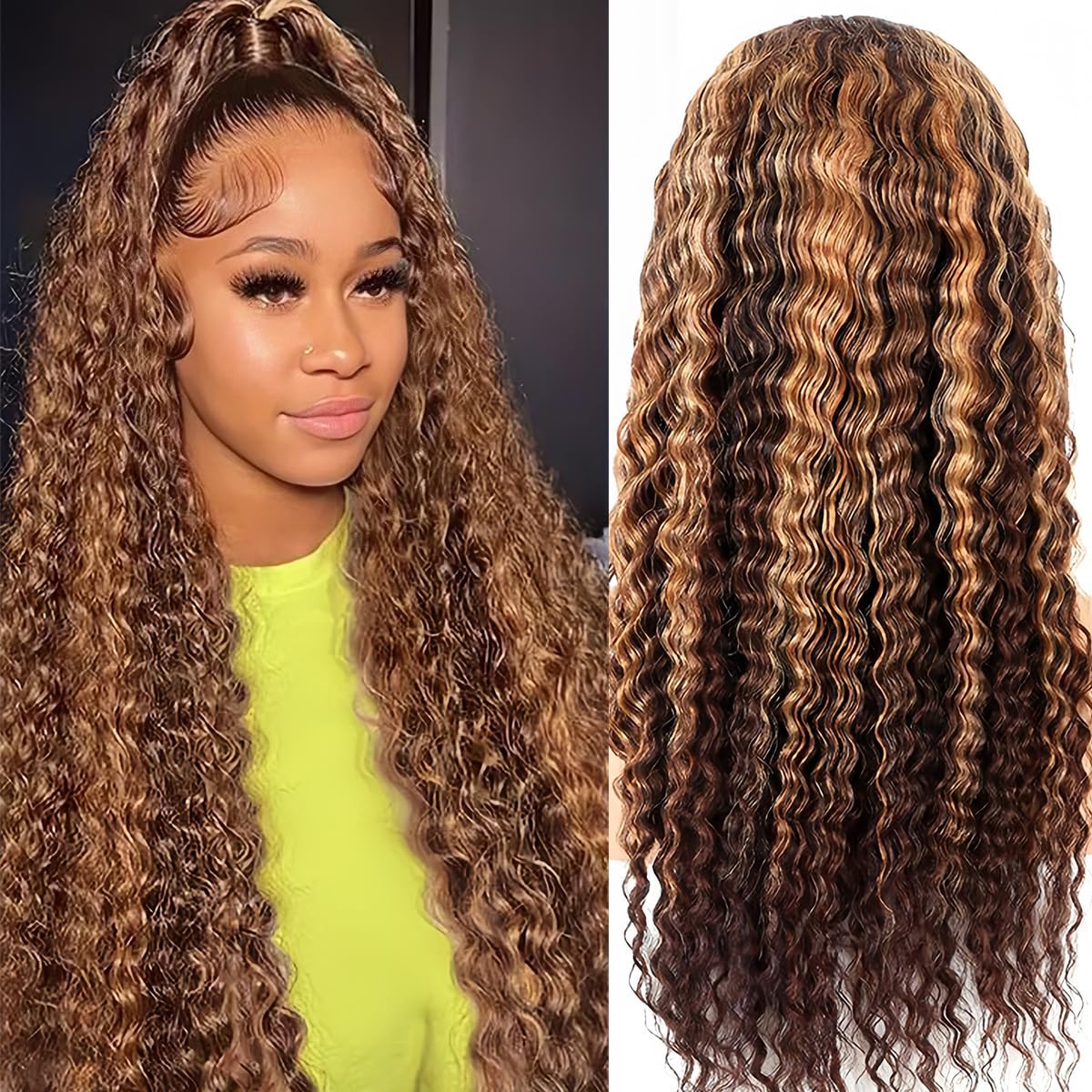 Honey Blonde Ombre Lace Front Wig Human Hair 13X6 Highlight Deep Wave Curly Human Hair Wig 4/27 Colored Deep Wave HD Lace Front Wigs Human Hair Pre Plucked with Baby Hair 180% Density 26 Inch - Image 7