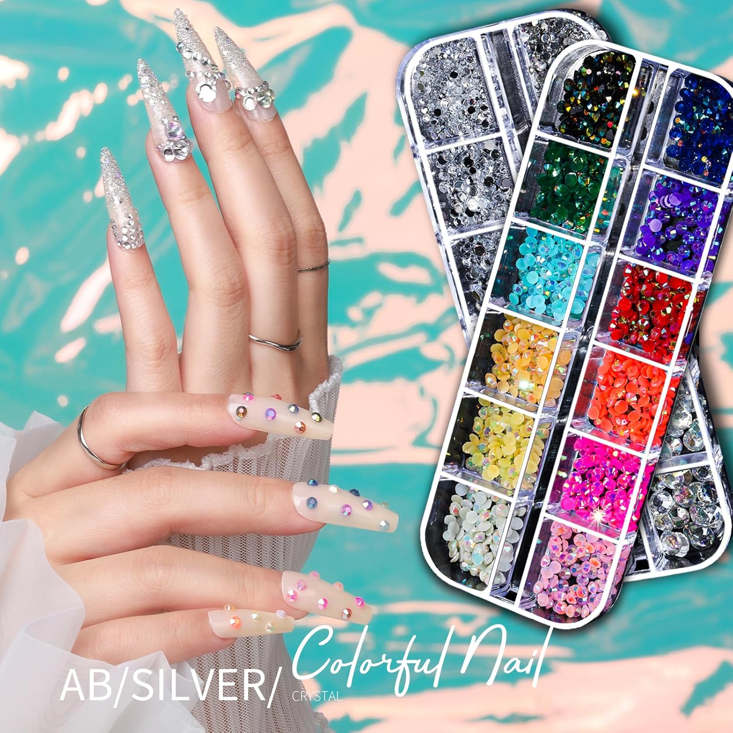Teenitor Nail Charms Nail Art Kit with 15 Sheets Gold Nail Stickers, 6 Boxes of Nail Gems Nail Art Tools Nail Rhinestones for Nails, Nail Supplies 3D Nail Charms and Gems Nail Decals Nail Pearls - Image 6