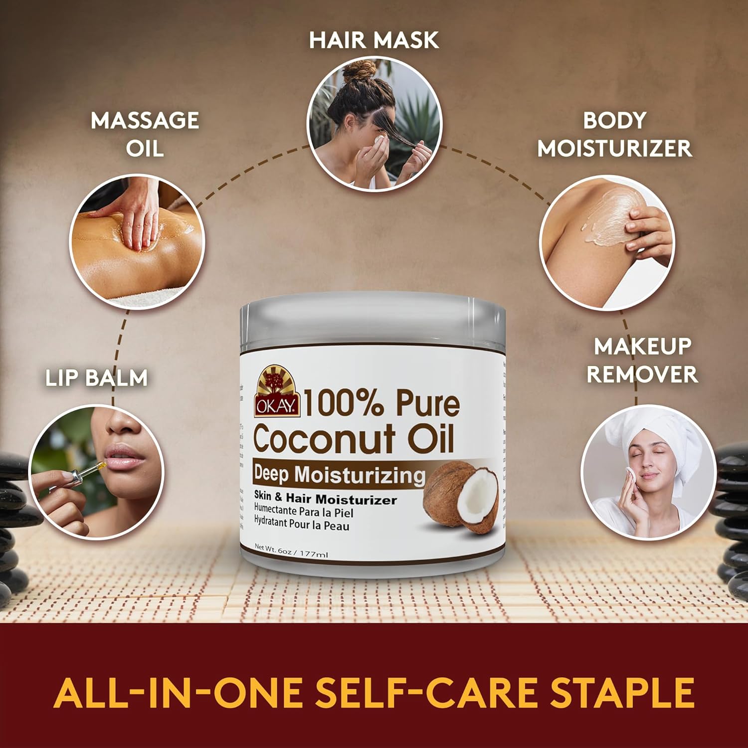 Okay 100% Pure Coconut Oil for Hair & Skin - Coconut Oil for Women & Men, Perfect for Hair & body, Natural Massage Oil & Moisturizer - 6 fl oz Jar (Pack of 1) - Image 7