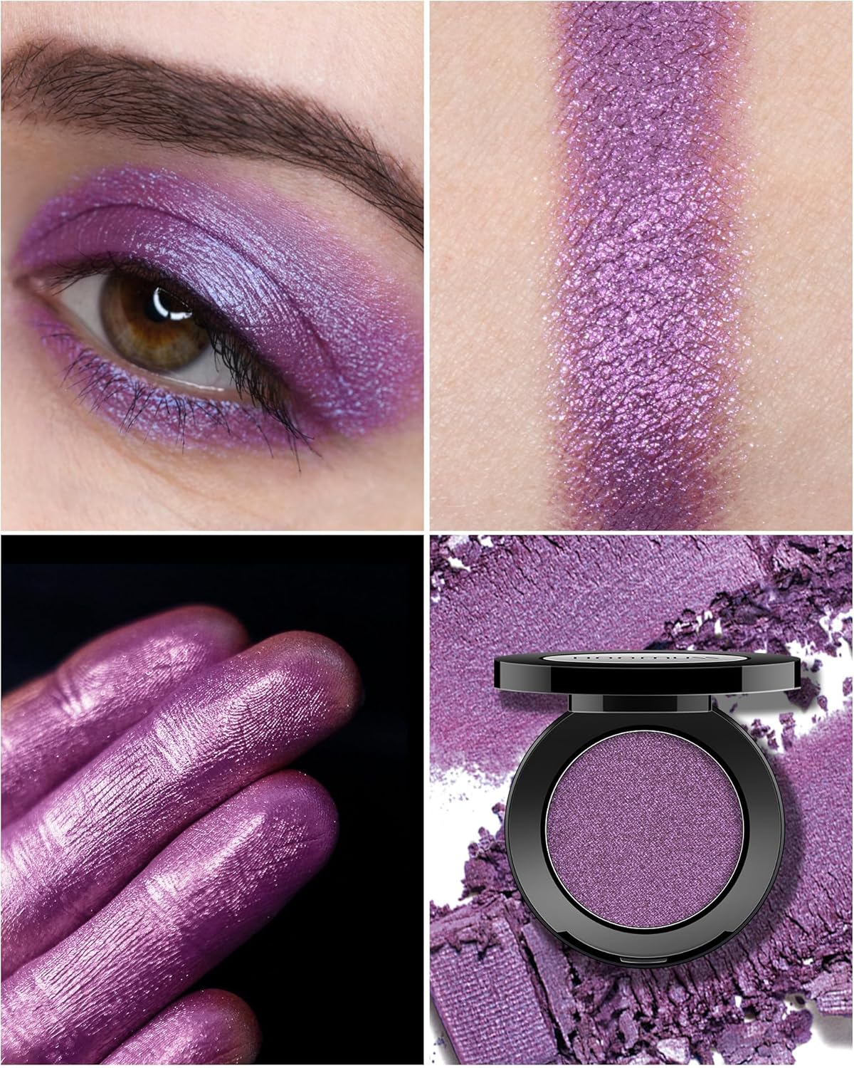 Purple Eyeshadow Shimmer Handmade Pressed Eyeshadow Powder Palette, Long Lasting With No Creasing Pigmented Intense Color Purple Eye Shadow (Shimmer Purple) - Image 2