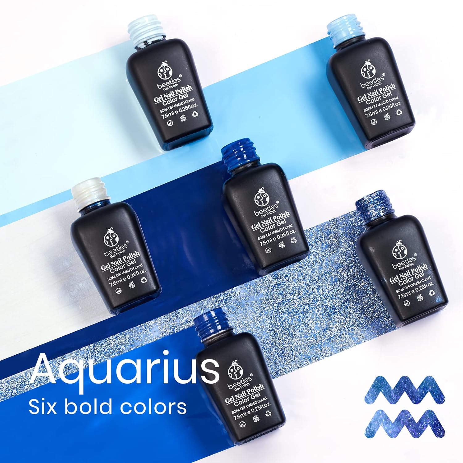 Beetles Blue Gel Nail Polish,6 Colors Baby Blue Glitter Aquarius Holy Water Collection Spring Summer Gel Polish Soak off Uv Led Lamp Nail Art Manicure Gifts for Women - Image 5
