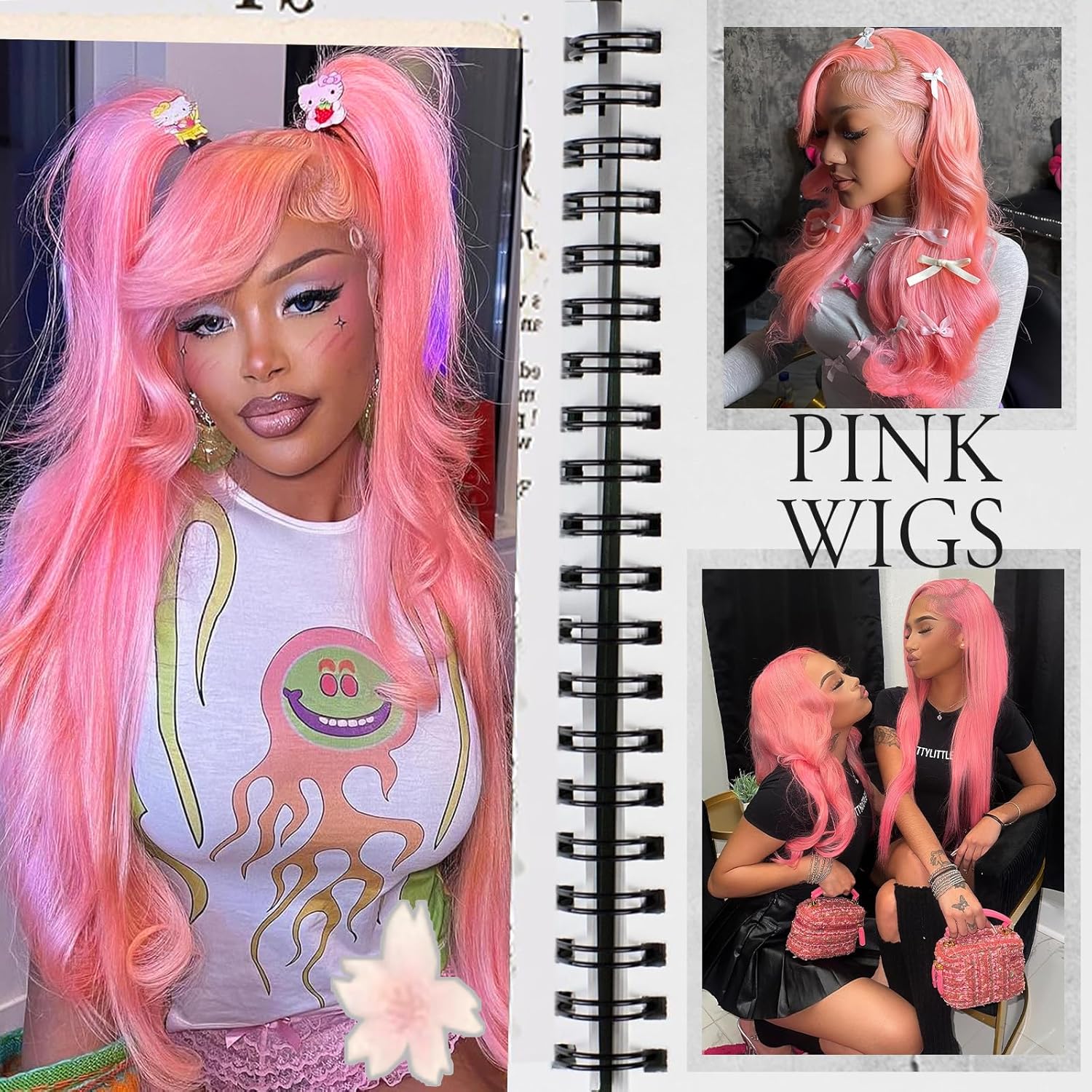 Pink Lace Front Wig Human Hair 13x4 Body Wave 200 Density HD Lace Front Wigs Human Hair Pre Plucked with Baby Hair Pink Colored Lace Frontal Glueless Wigs for Women 20 Inch - Image 3