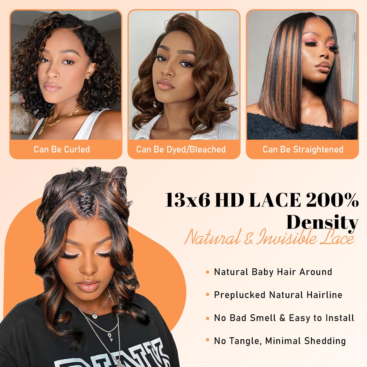 14 Inch Body Wave Ombre Balayage HD Lace Glueless Wig 200% Density for Black Women - Image 3