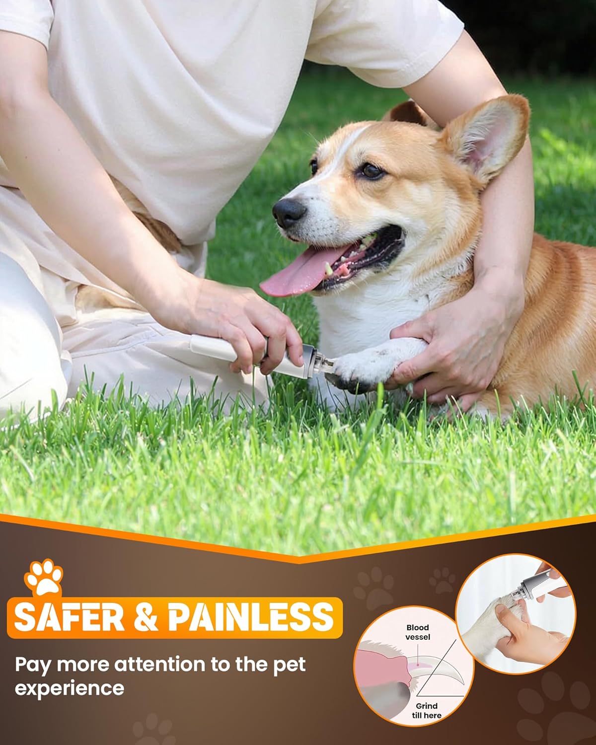 HARDELL 2-Speed Dog Nail Grinder for Small Pets, Quiet Operation, 2 LED Lights, 3 Grinding Ports - Image 5