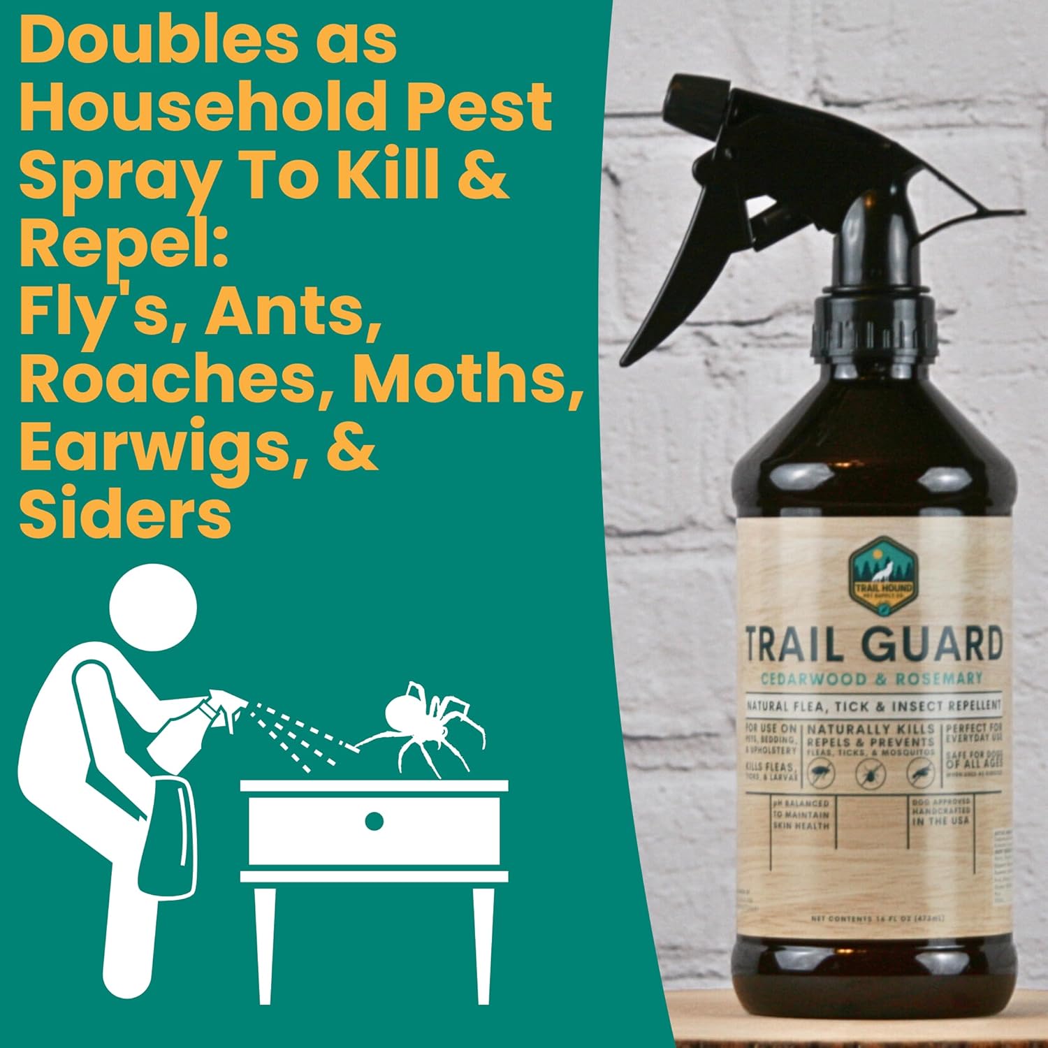 Trail Guard Natural Extra Strength Insect, Flea and Tick Spray for Dogs, Cats, People & Home (16oz, Cedarwood & Rosemary) - Image 8