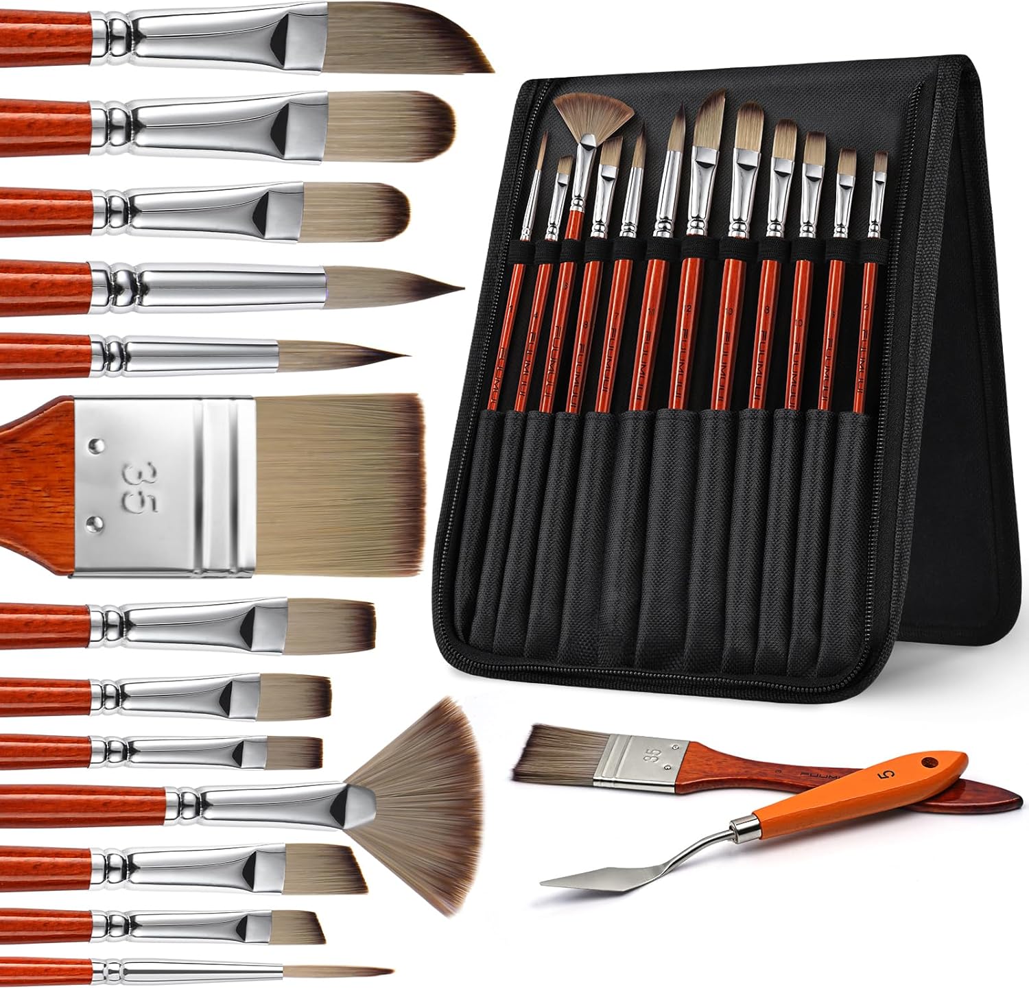14pcs Acrylic Paint Brushes, Professional Synthetic Bristles Paint Brush Set with Extra Palette Knife - Flat, Filbert, Fan, Dagger, Round, Angle, Rigger Paint Brushes for Oil, Acrylic Canvas Paintings - Image 7