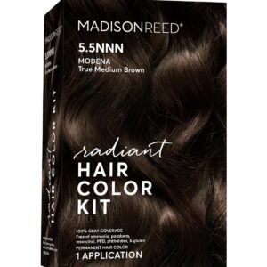 Madison Reed Radiant Hair Color Kit | 5.5NNN Medium Brown (Modena Brown) for 100% Gray Hair Coverage | Salon Quality Permanent Hair Dye | PPD-Free & Ammonia-Free | (Packaging May Vary) 1 Pack