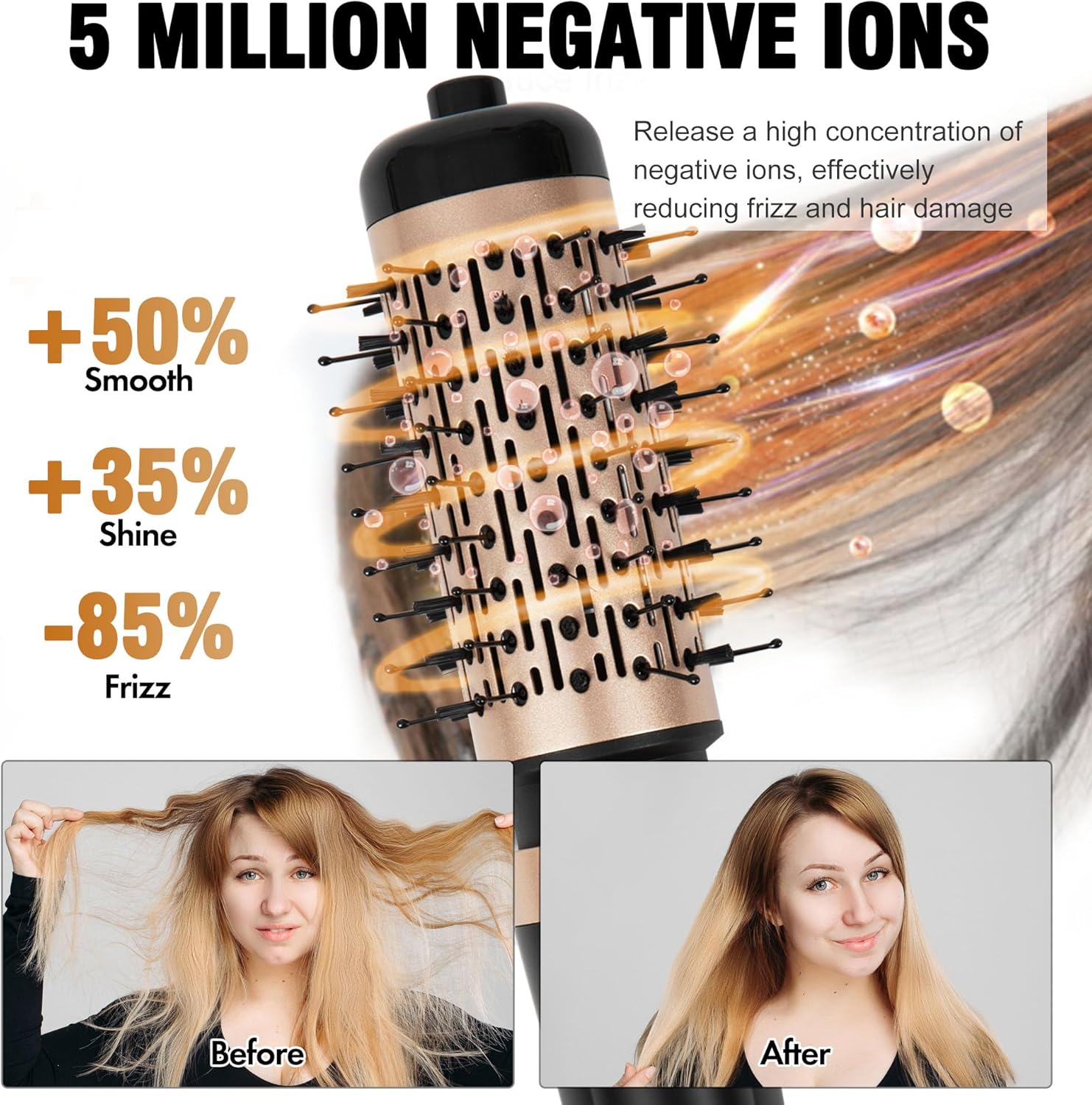 DAILYLIFE Rotating Hair Dryer Brush, Hot Air Brush with 2 Brushes (1.5" & 2"), Hairdryer, Straightener, Curling Iron, and Comb All in one - Image 4