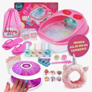 Glow in Dark Kids Spa Day Kit for Girls - 42+ Piece Set Waterfall Foot Spa - Perfect Spa Kit for Girls, Fun Pedicure and Party Supplies, Ideal for Girls Ages 6 7 8 9 10-12