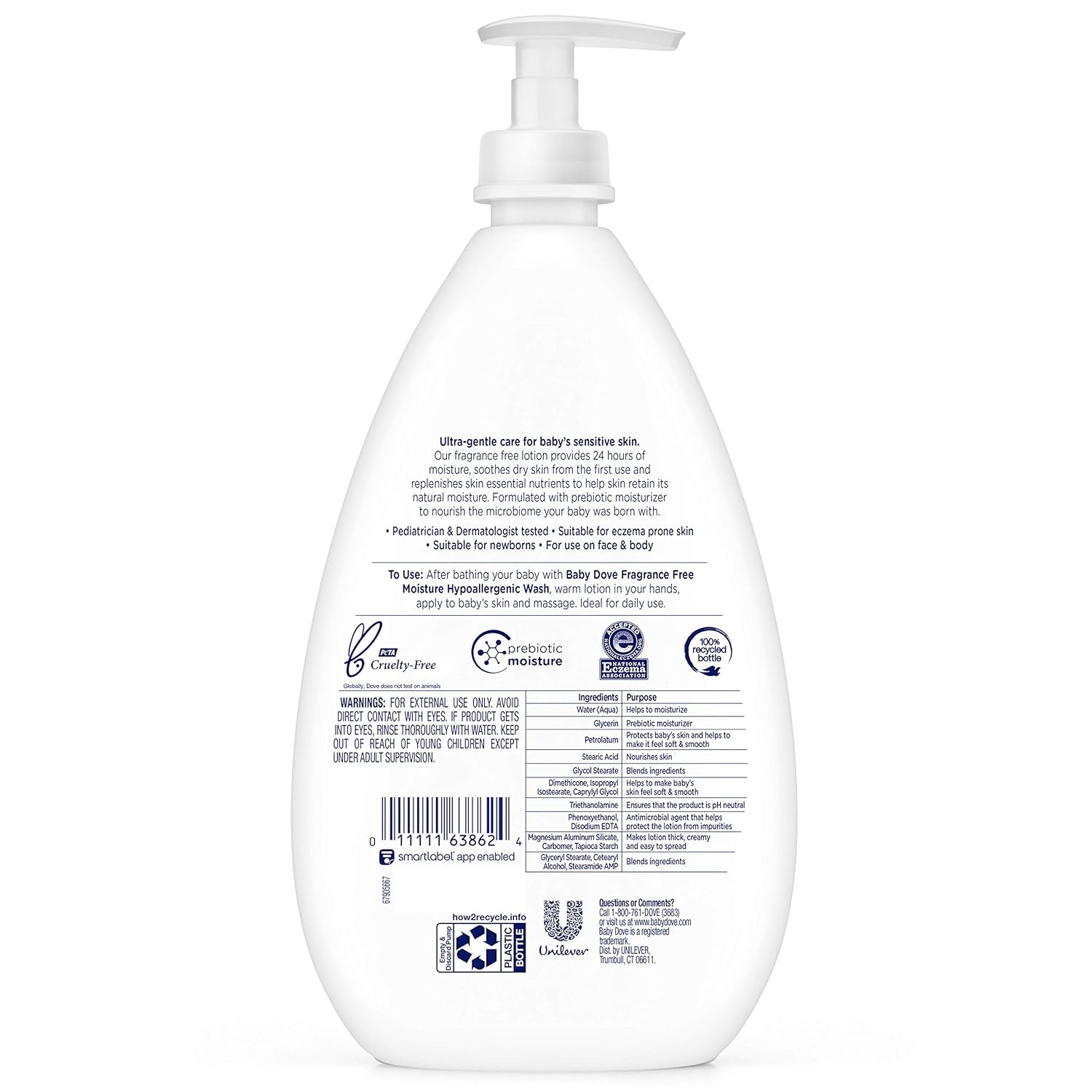 Baby Dove Face and Body Lotion for Sensitive Skin Moisture Fragrance-Free Baby Lotion 20 oz - Image 2