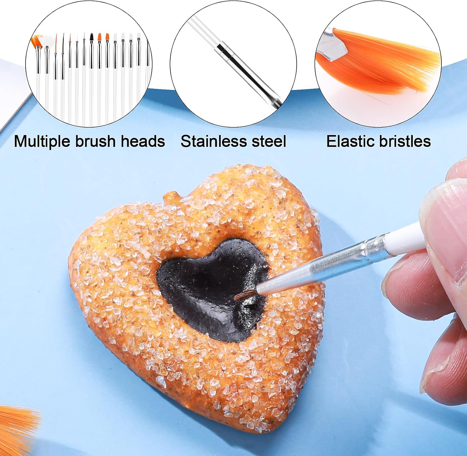 15Pcs Cake Decorating Brushes, Cake Painting Brushes Kit Food Safe Paint Brushes Multiple Function Cookie Brushes Fondant Sugar DIY Tool Set Candy Icing Pastry Brush for Baking(White) - Image 3
