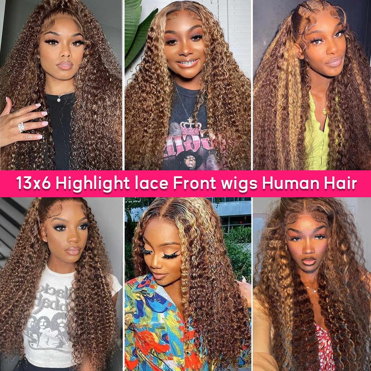 Honey Blonde Ombre Lace Front Wig Human Hair 13X6 Highlight Deep Wave Curly Human Hair Wig 4/27 Colored Deep Wave HD Lace Front Wigs Human Hair Pre Plucked with Baby Hair 180% Density 26 Inch - Image 5