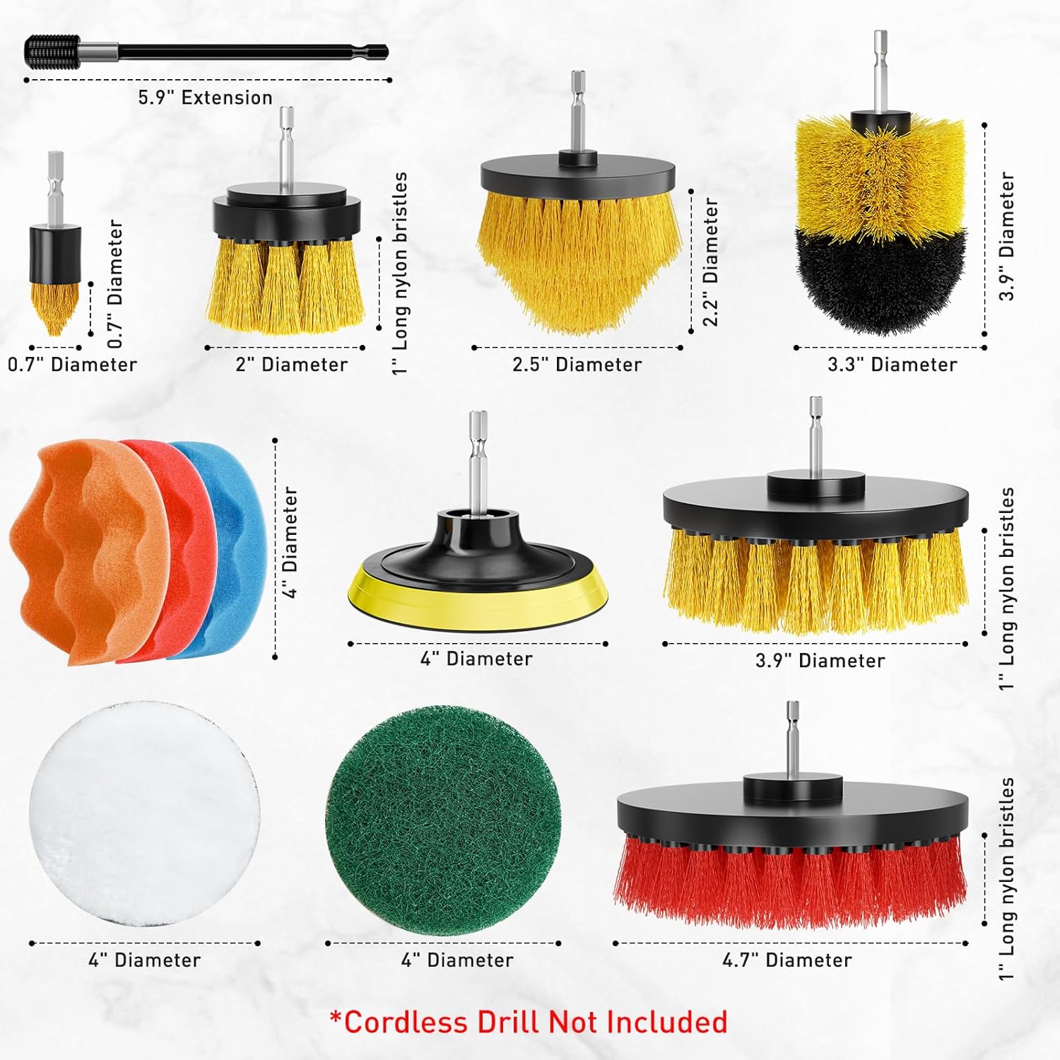 25 Pack Drill Brush Attachment Set, Scrub Pads & Sponge, All Purpose Power Clean Scrubber Brushes with Extend Long Attachment, Car Polishing Pad Kit, Cleaning Supplies for Grout Tile Sink - Image 7