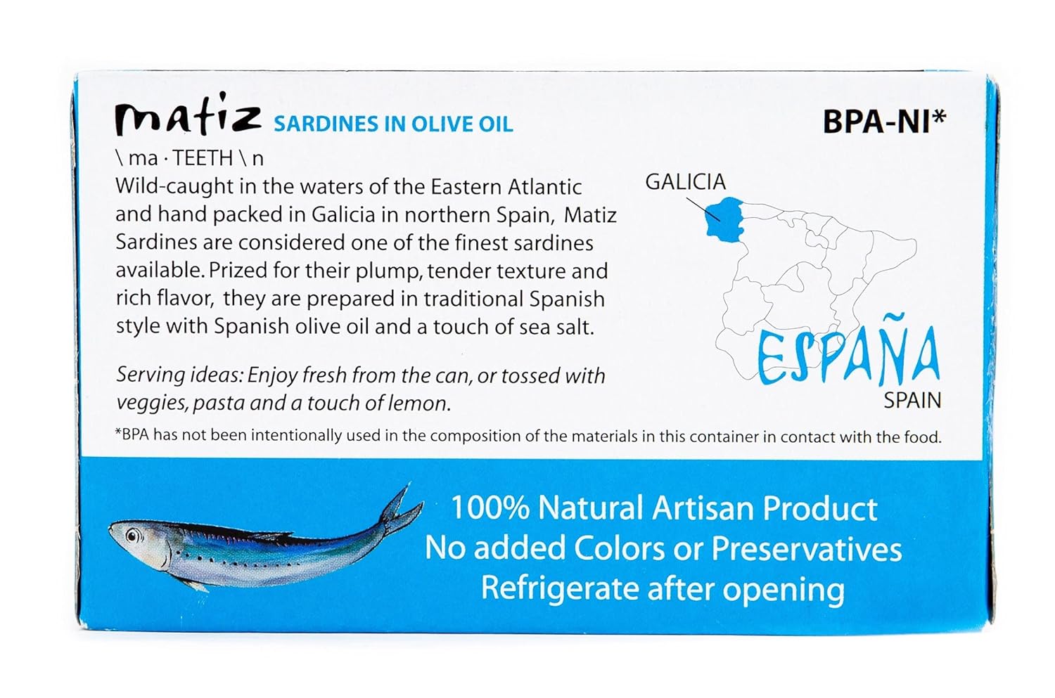 Matiz Sardines in Olive Oil, 4.2 Ounce Can (Pack of 5) Spanish Gourmet Wild Caught Natural Fish for Tapas, Snacks, or Meals, Protein Rich, Sealed Freshness - Image 4