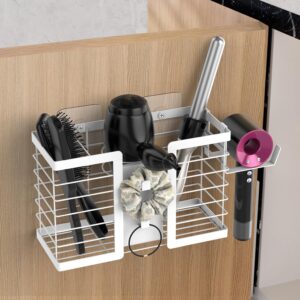 Bathroom Organizers and Storage, 3 in 1 Metal Wall Mount for Flat Iron, Curling Iron, Straightener, Hair Care & Styling Tools (White)