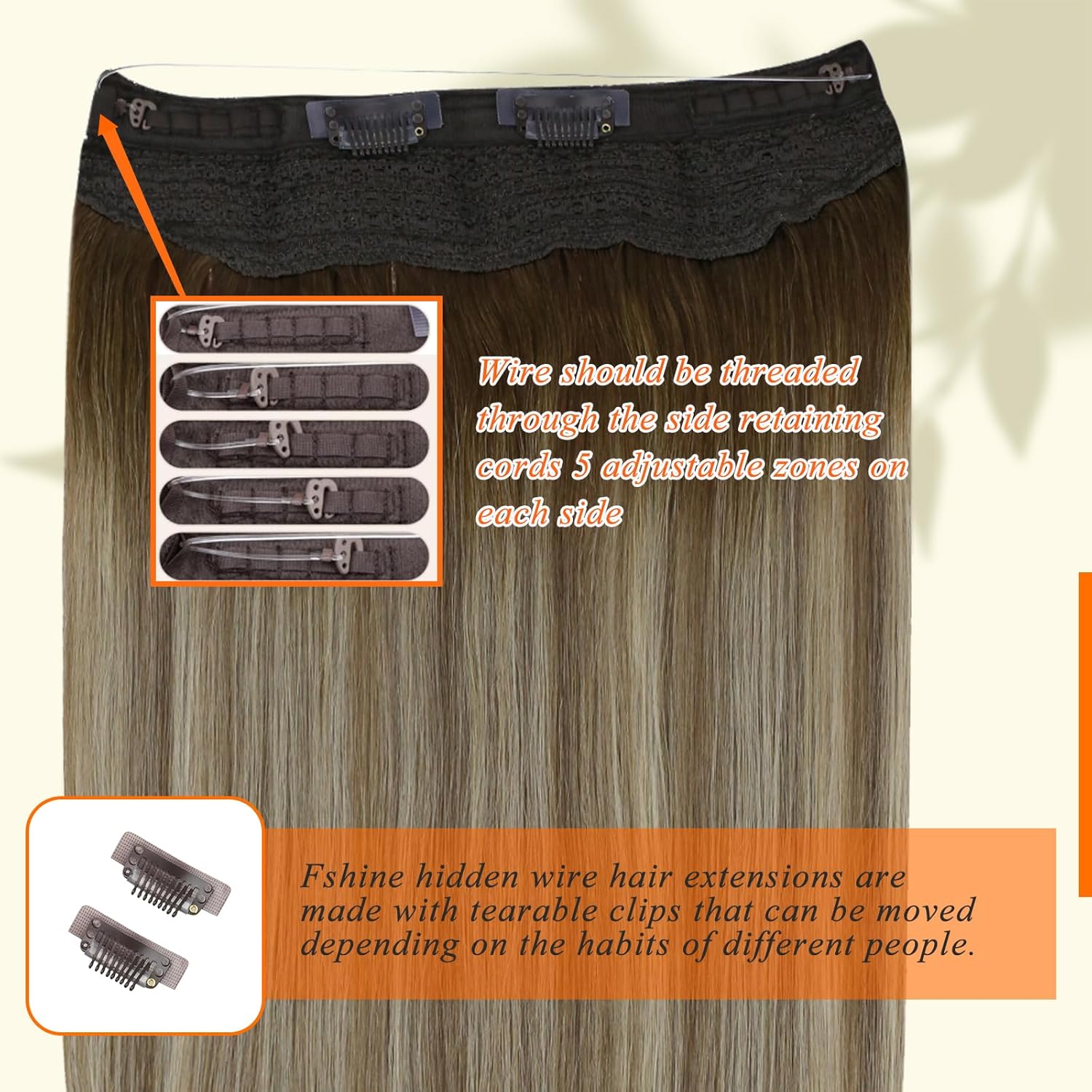 Fshine Balayage Dark Brown to Ash Brown Blonde Wire Hair Extensions 12 Inch 70 Gram Real Human Hair One Piece Clip In - Image 3