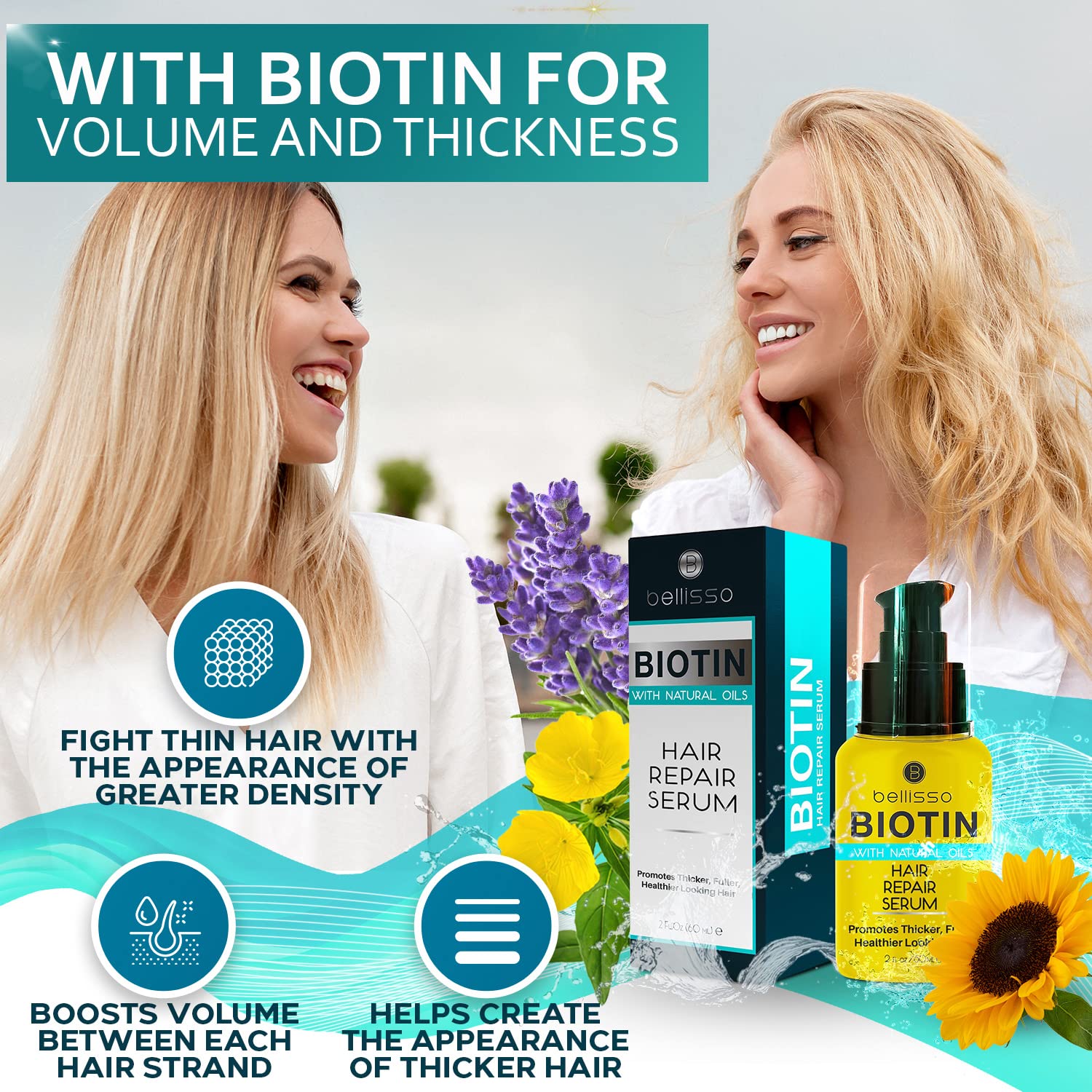 Biotin Hair Thickening Serum for Men and Women - Intense Strengthening Treatment Product with Natural Botanical Oil Blend to Help Boost Thin Hair - Repair Thinning Hair, Increase Volume and Shine - Image 2