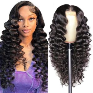 Deep Wave Lace Front Wigs Human Hair 13x4, Raw Human Hair, All-Day Comfort Glueless Pre-Plucked Hairline with Baby Hair, for Women, 200 Density, Natural Color 26 Inch