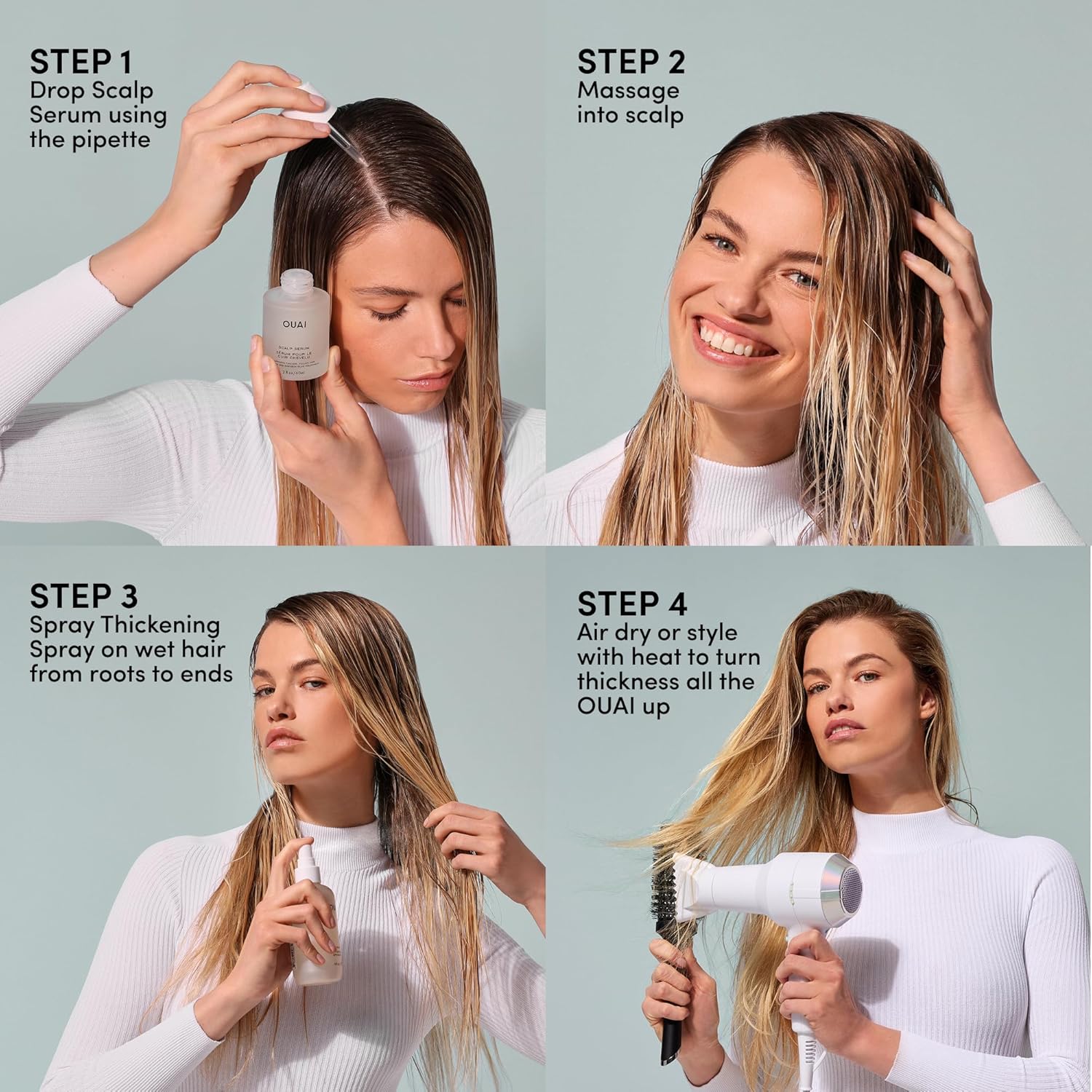 OUAI Hair Thickening Spray - Thickening & Volumizing Spray for Instantly Thicker, Fuller-Looking Hair - Protects, Strengthens & Repairs with Amaranth Peptide & Amino Acids (6 Fl Oz) - Image 5
