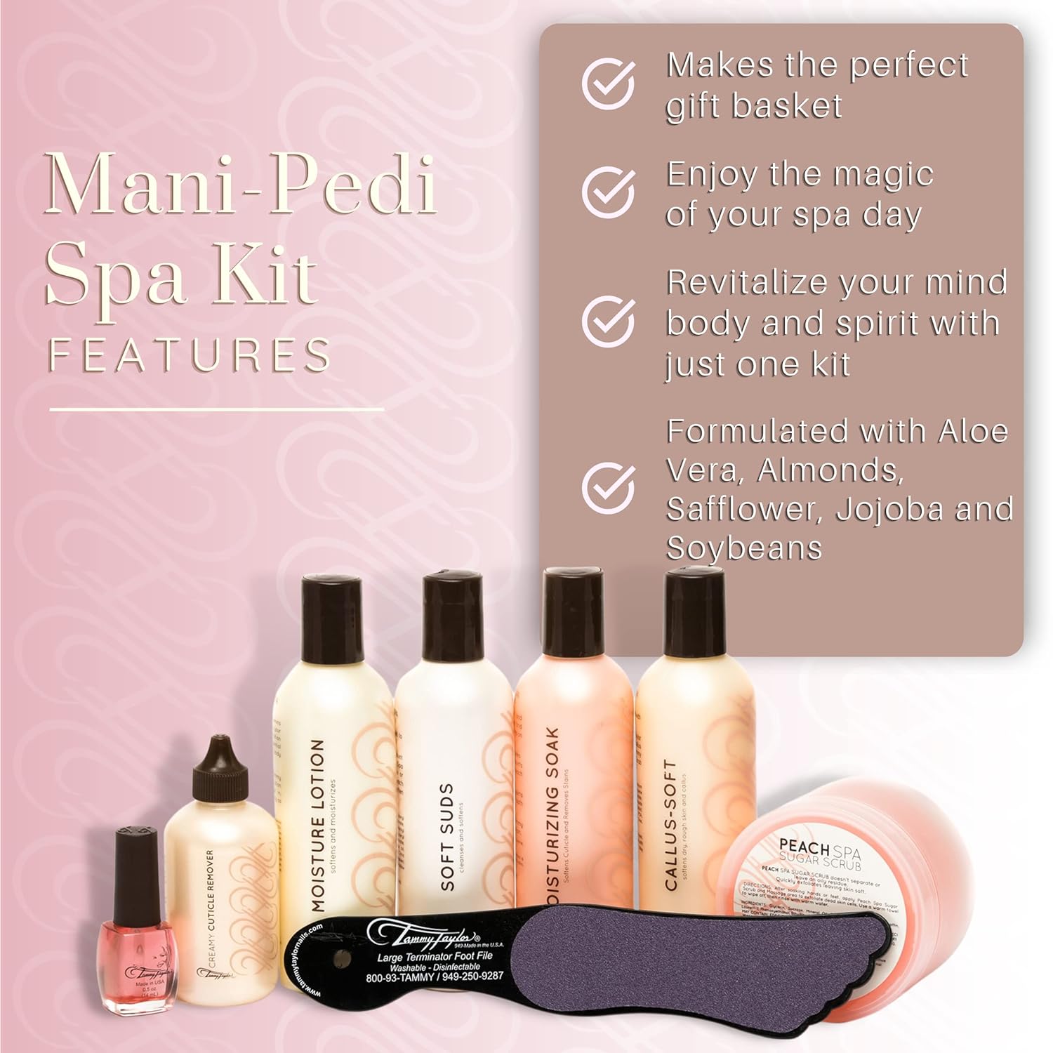 Tammy Taylor Manicure Pedicure Kit | Professional Peach Spa Salon Set | Relaxing Essential Oils and Natural Ingredients | All-In-One Gift Basket - Image 6