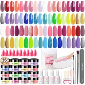 AZUREBEAUTY 170Pcs Dip Powder Nail Kit, 36 Color Neon Bright Blue Yellow with Dipping Powder Base/top Coat Activator Liquid Set & Removel Kit for French Nail Art Salon DIY Home