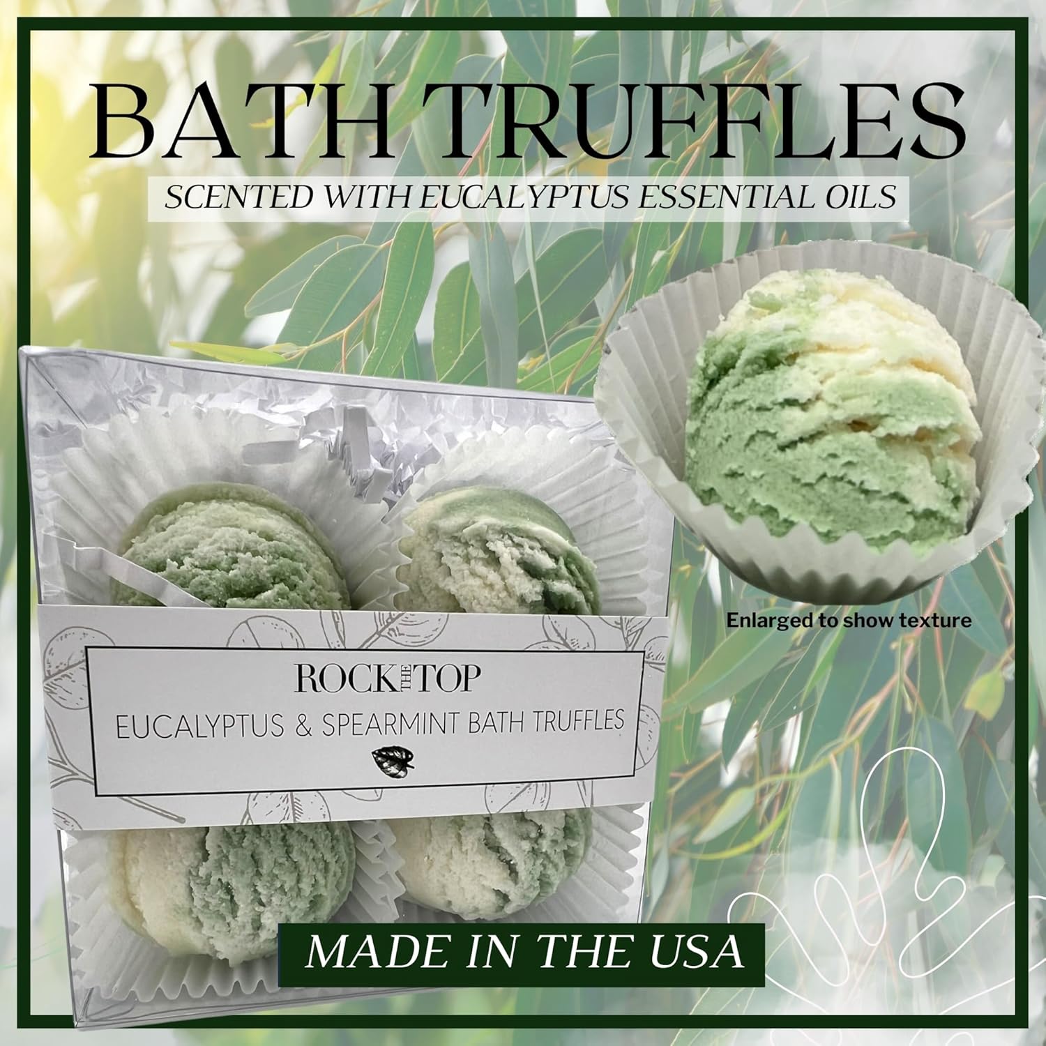 USA MADE | Eucalyptus Spearmint Spa Gift Baskets for Women. 6 Cold & Stress Self Care Gifts, Aromatherapy Epsom Salt Bath Soak, Bath Soap, Bath Bombs (Truffle), Bath Salts Gift Basket. - Image 3